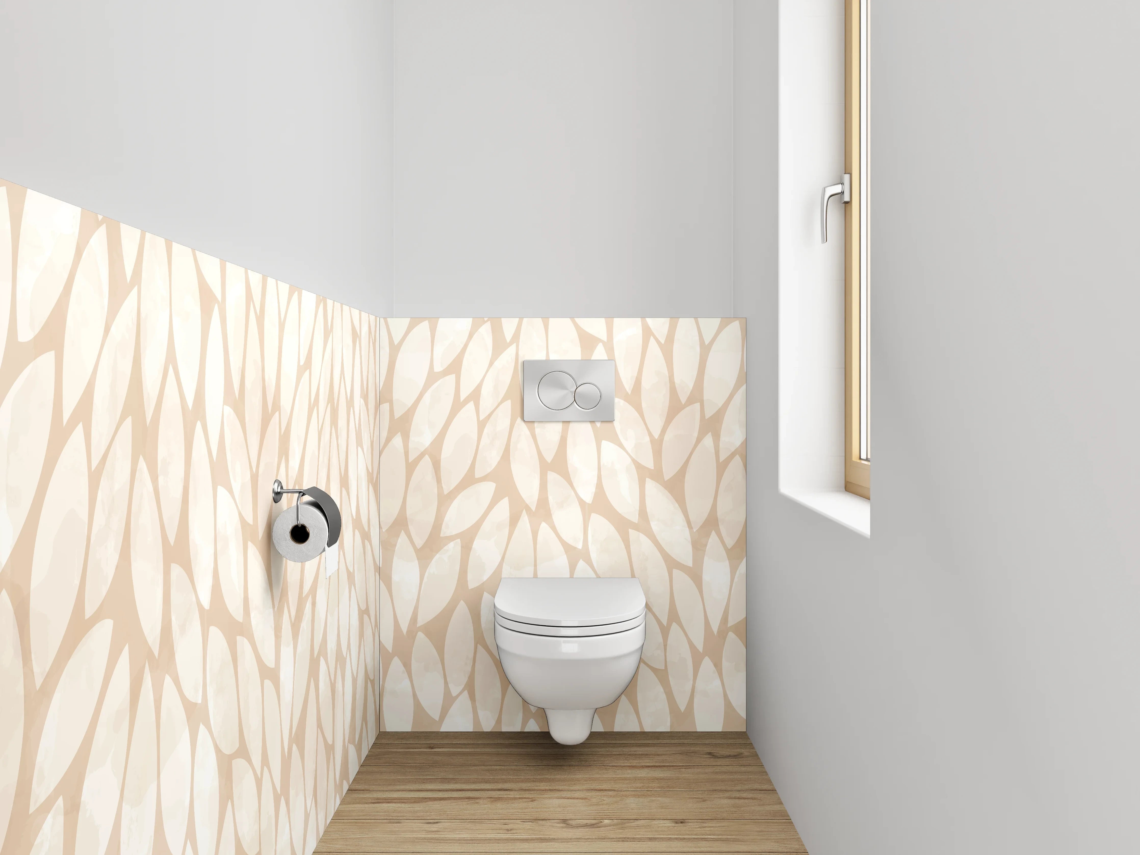 WC-Rückwand - Sanftes Blätter-Muster in Beige