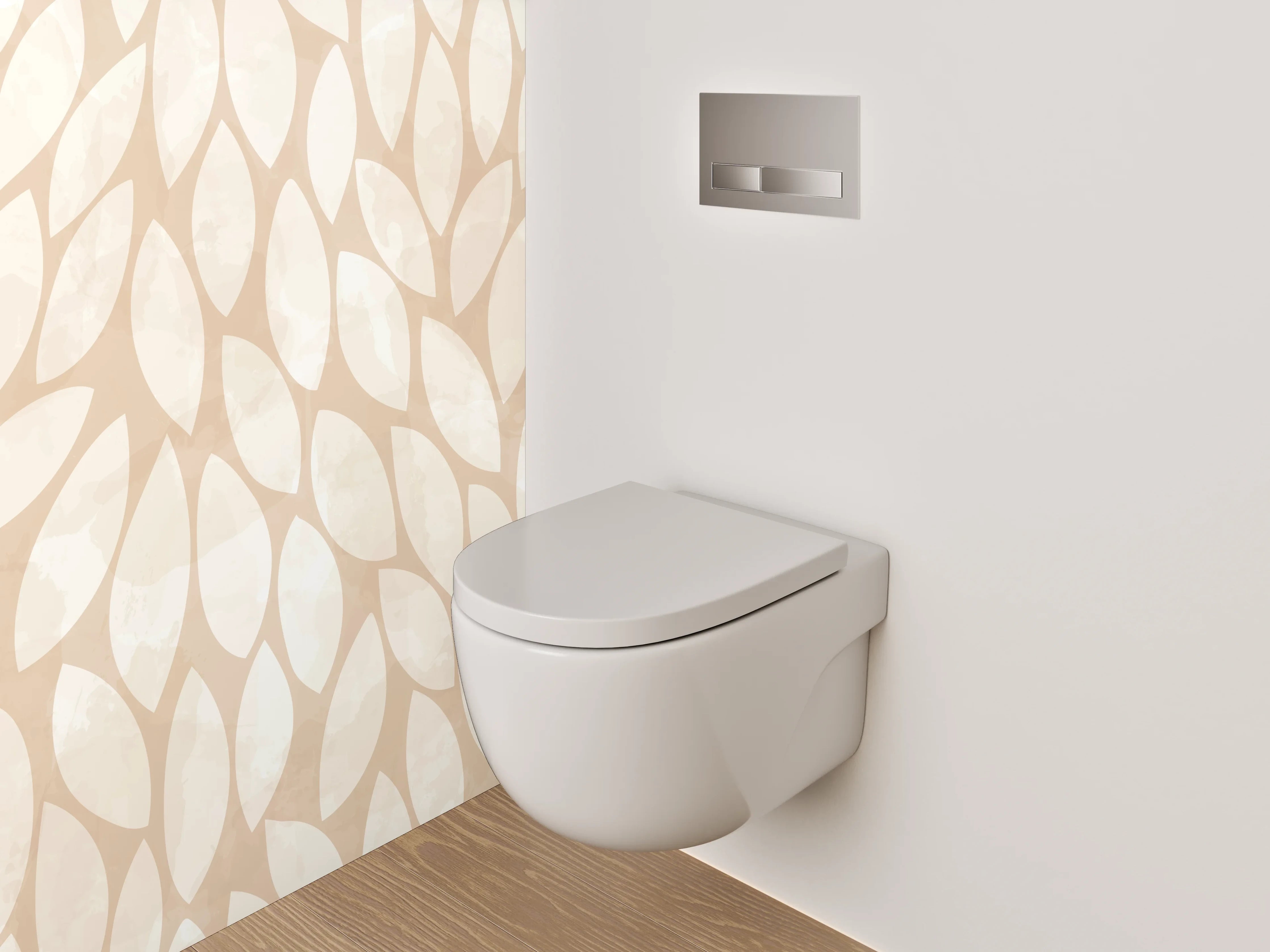 WC-Rückwand - Sanftes Blätter-Muster in Beige