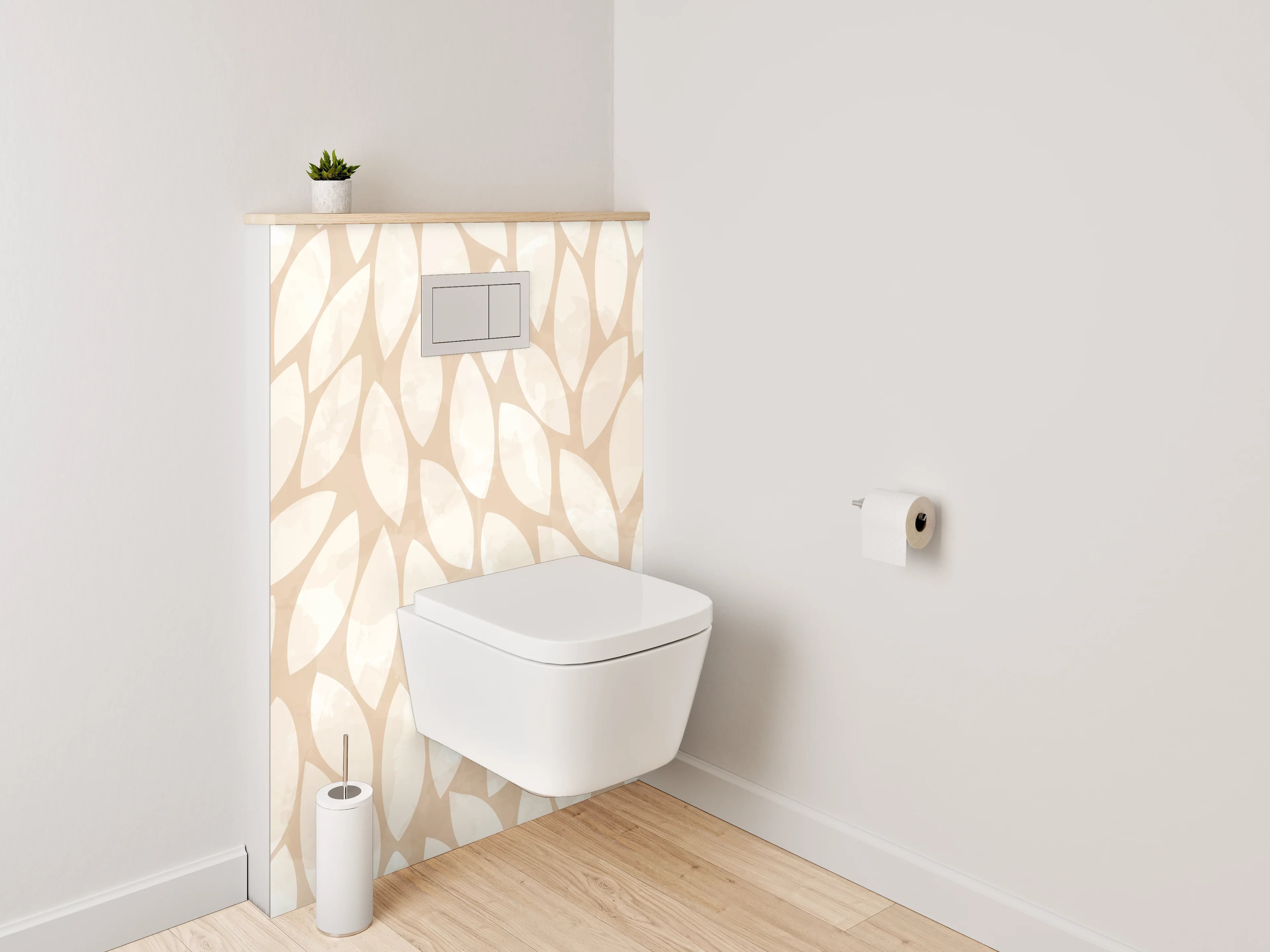 WC-Rückwand - Sanftes Blätter-Muster in Beige