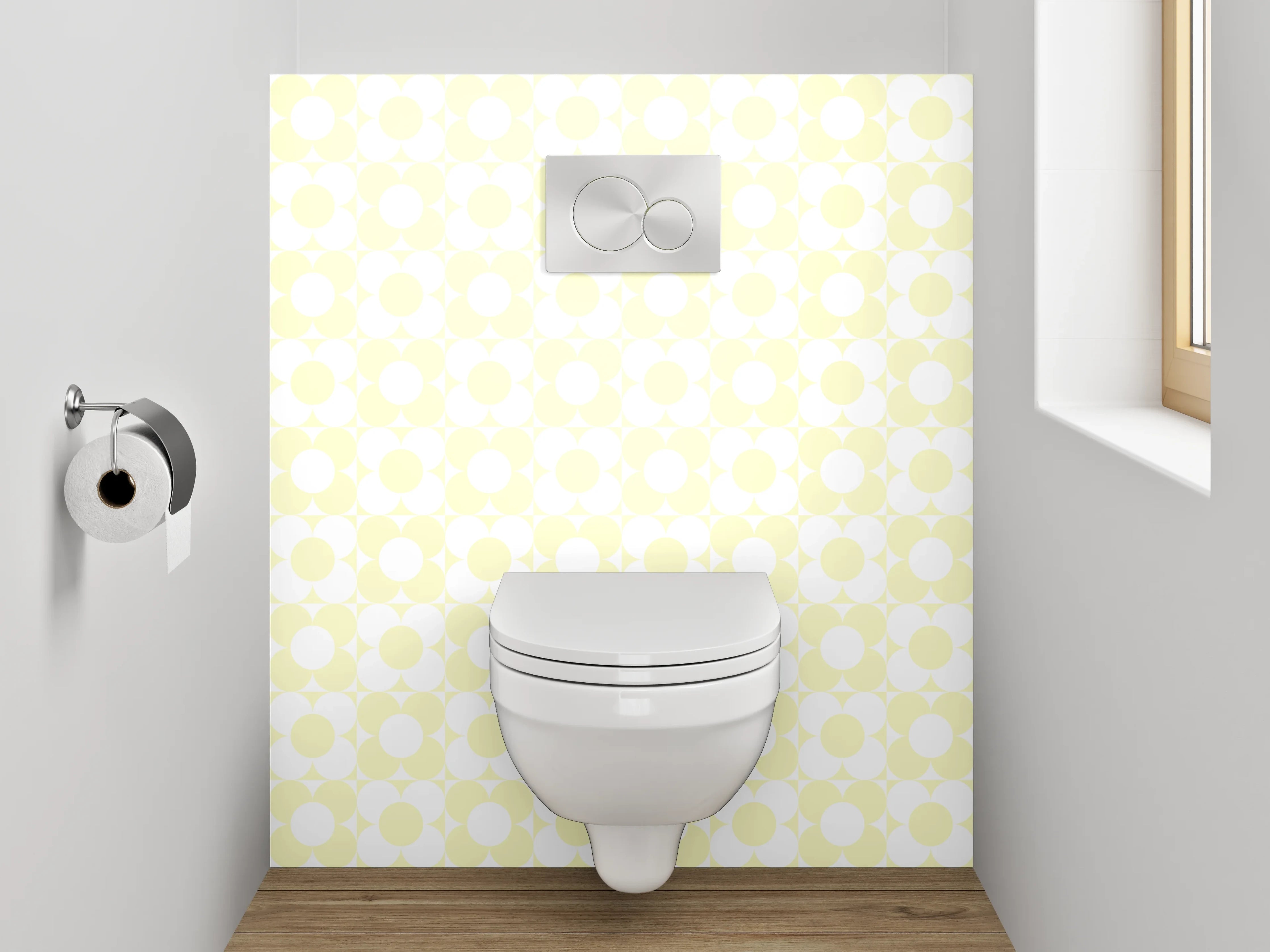 WC-Rückwand - Sanftes Gelb Kreismuster auf Weiß