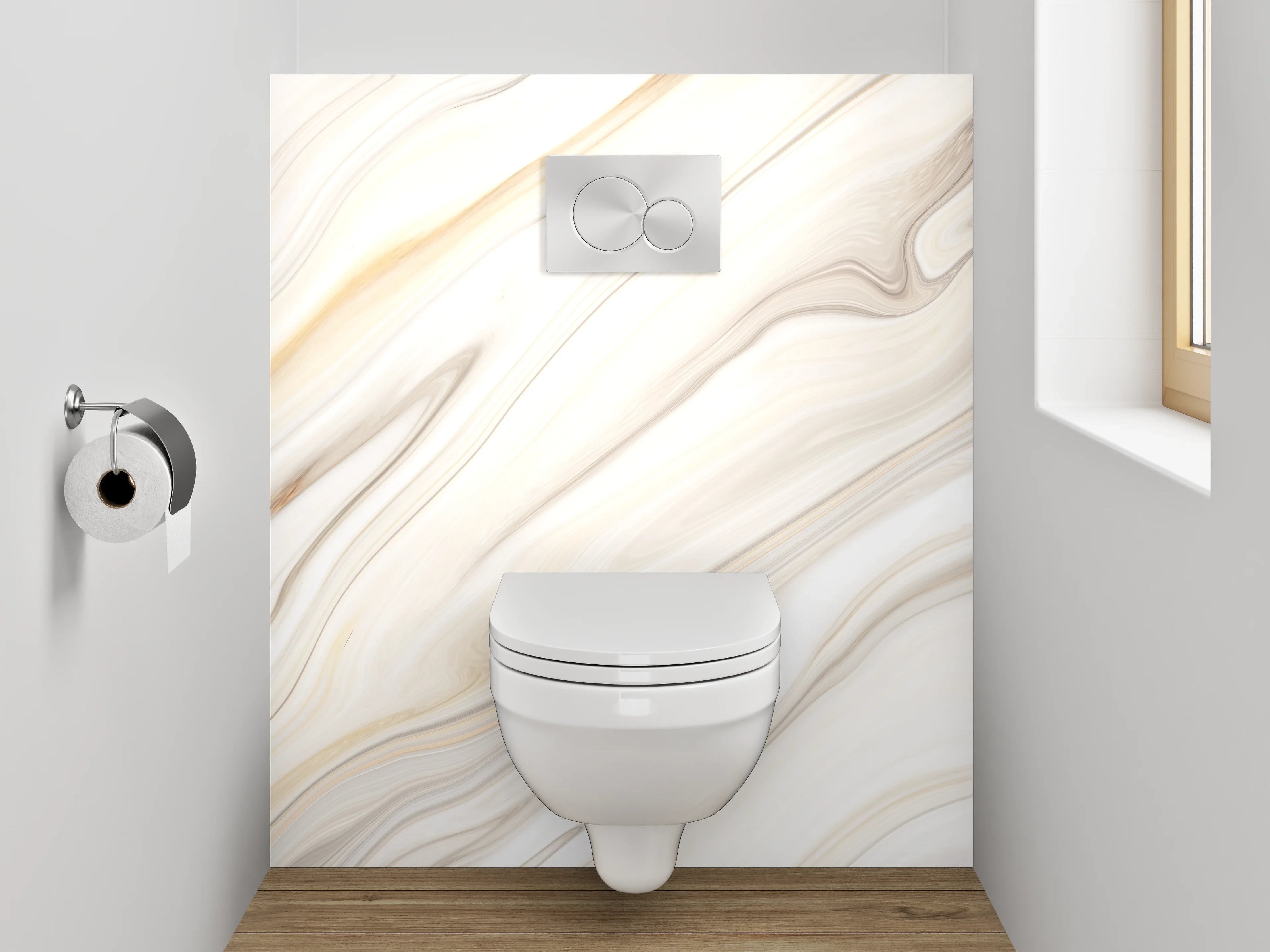 WC-Rückwand - Sanftgrauer Marmor in Weißoptik