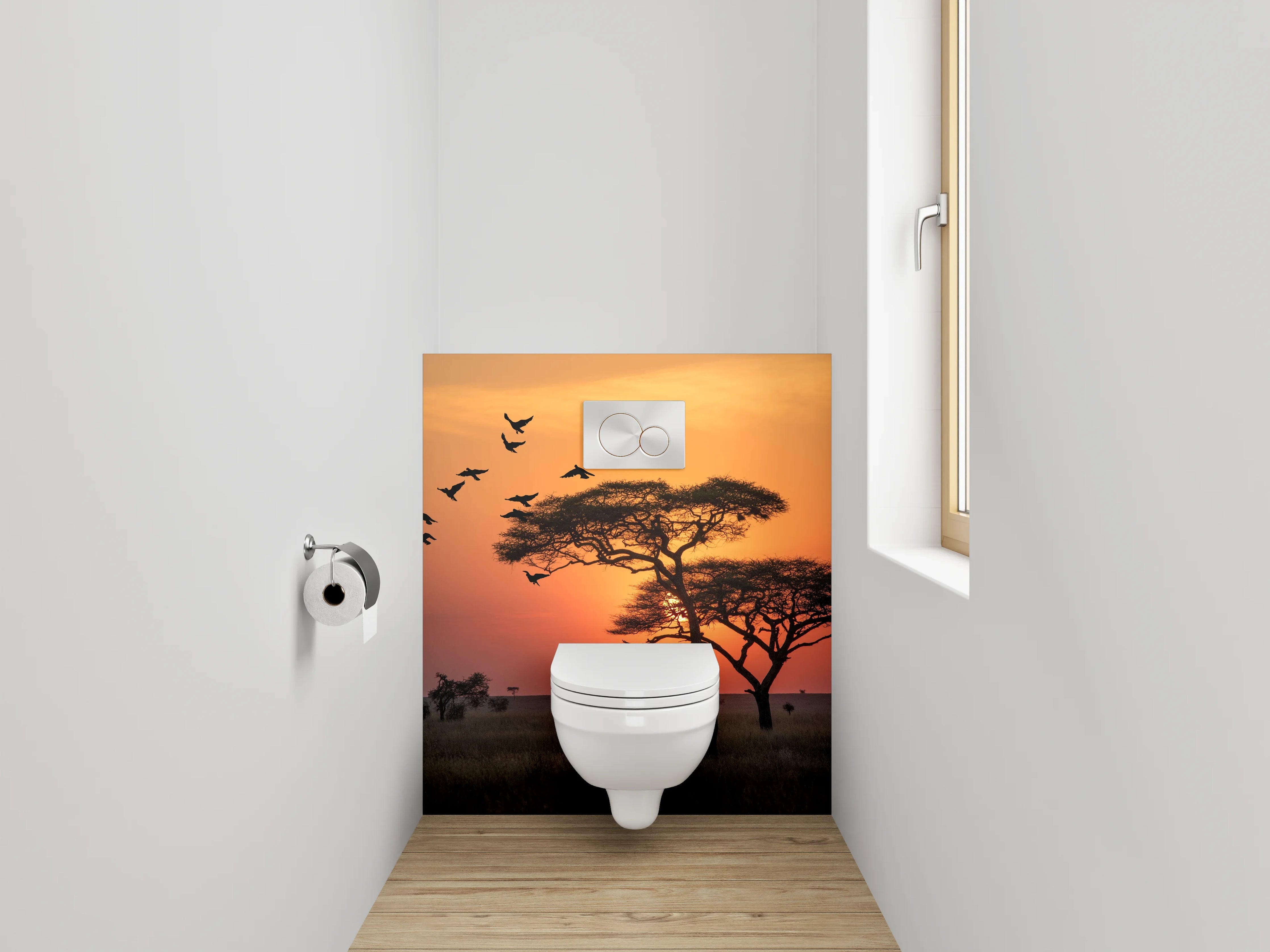 WC-Rückwand - Savannen-Sonnenuntergang mit Akazie