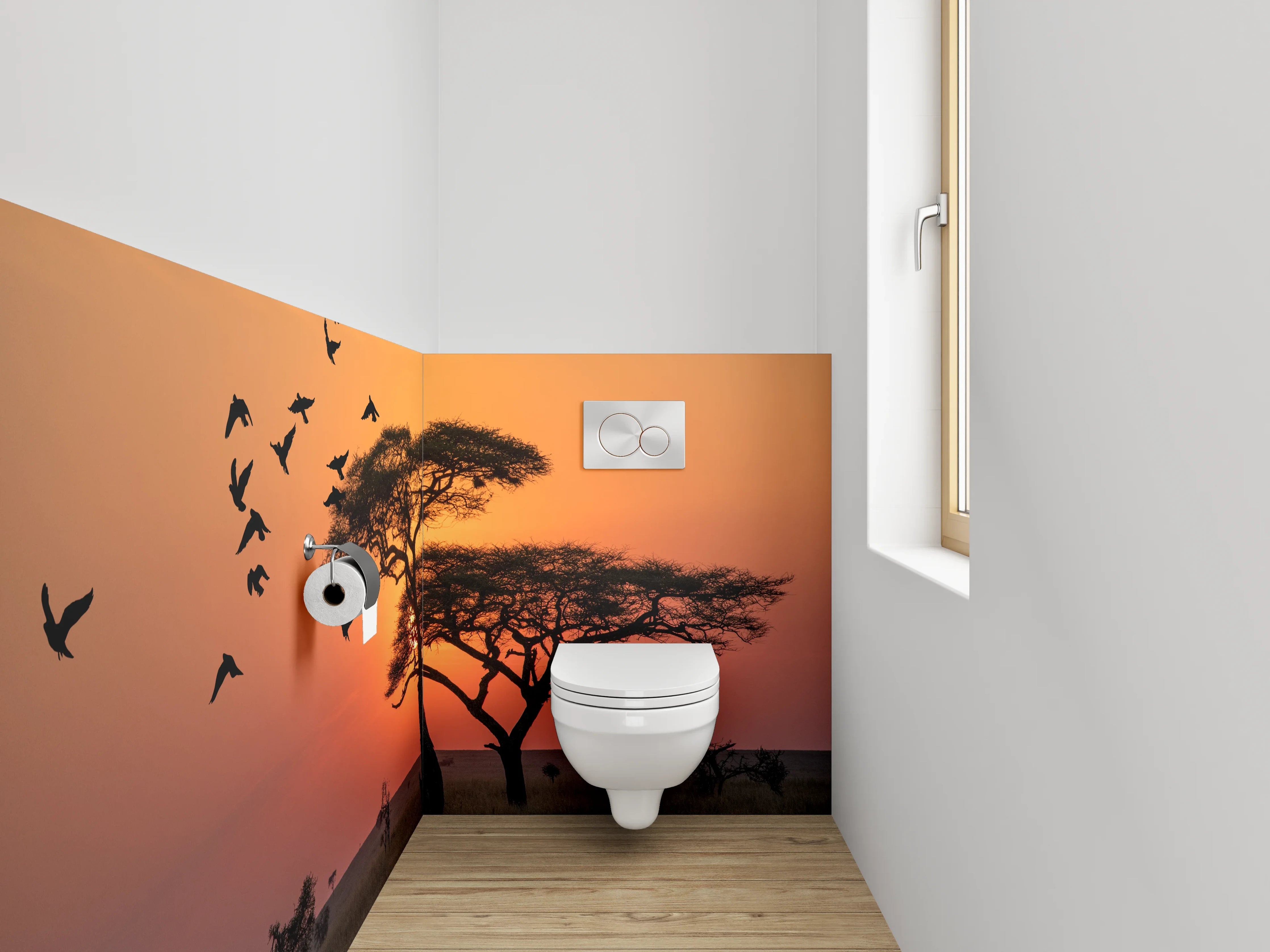 WC-Rückwand - Savannen-Sonnenuntergang mit Akazie