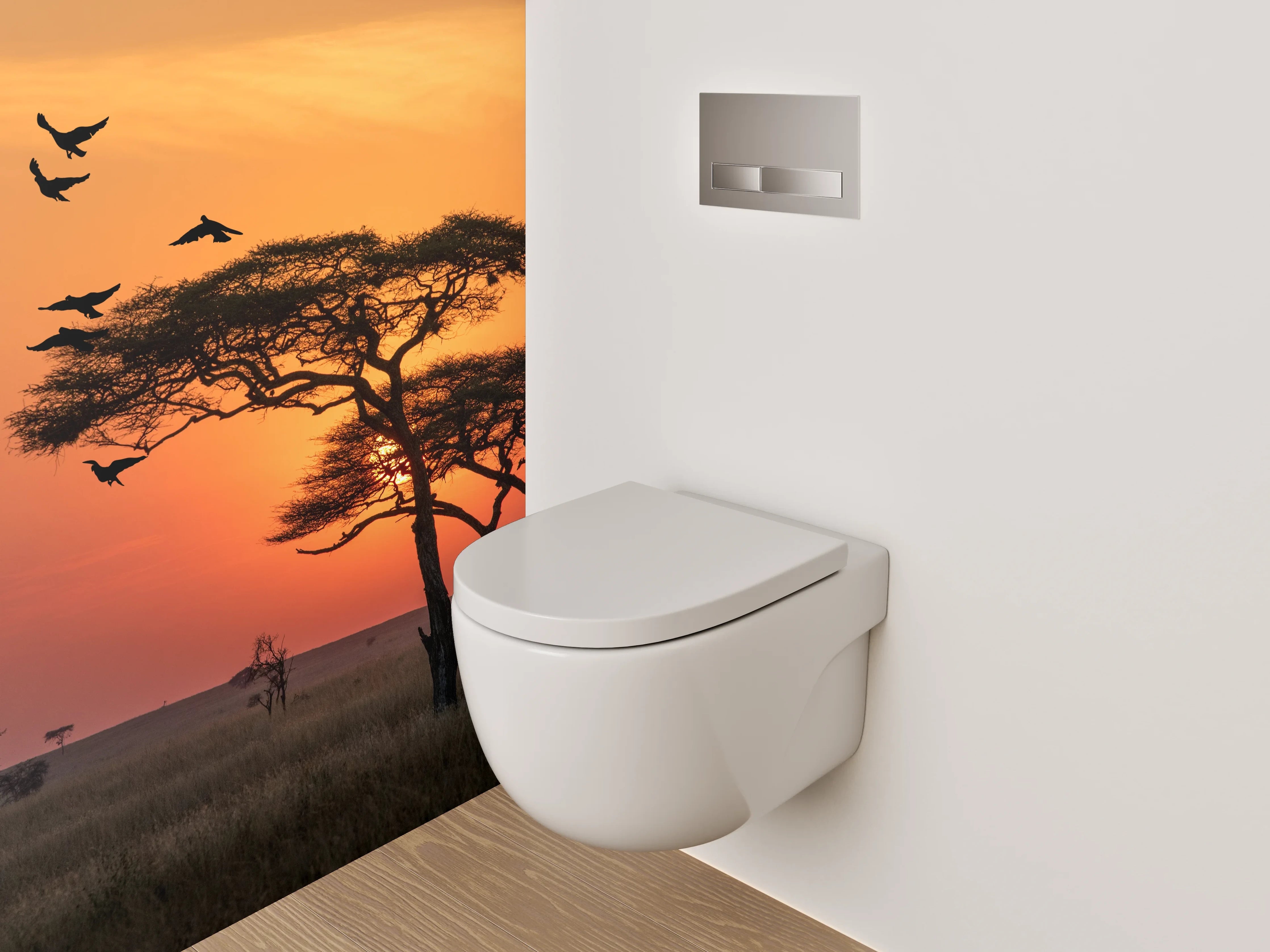 WC-Rückwand - Savannen-Sonnenuntergang mit Akazie