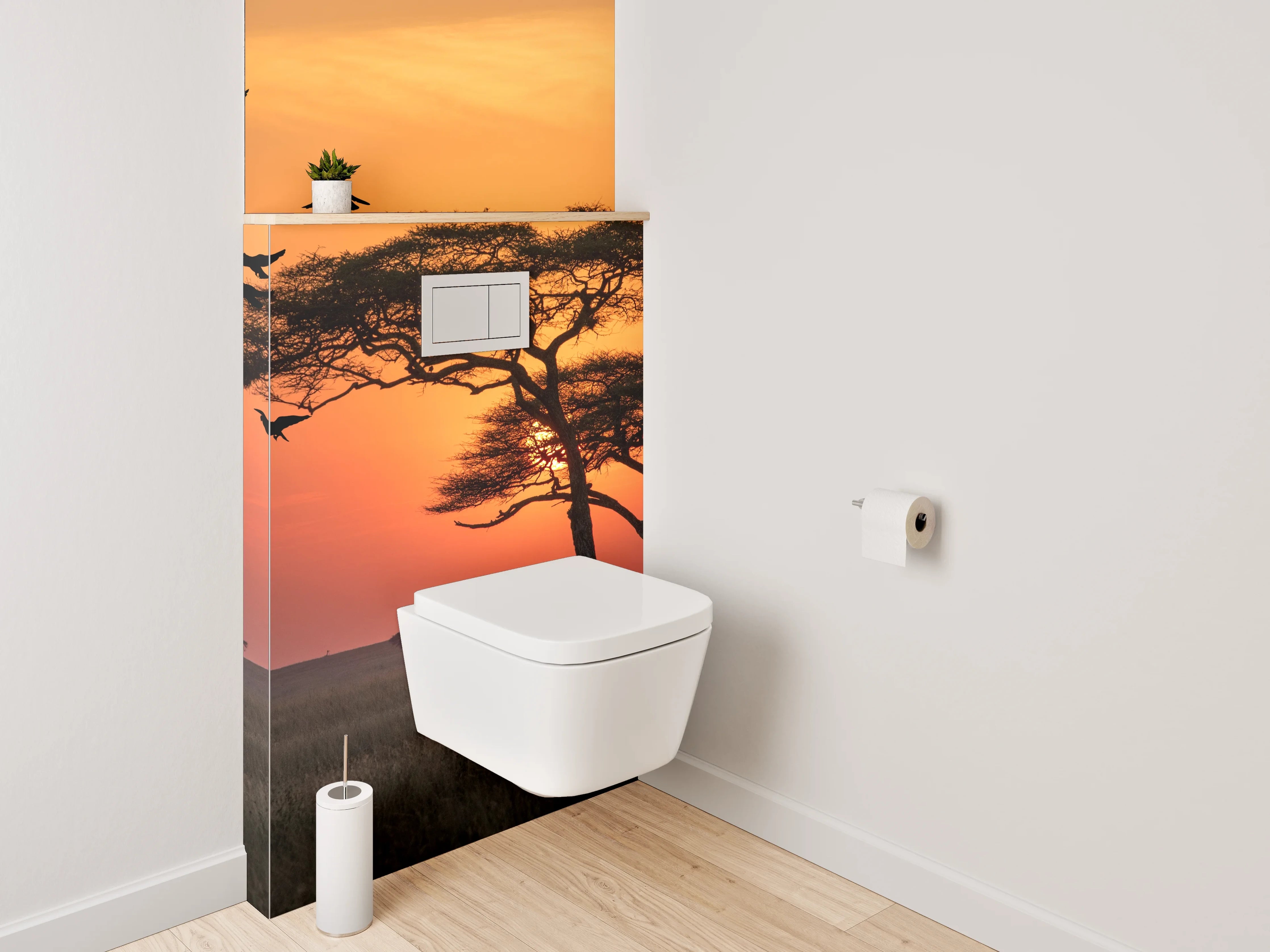 WC-Rückwand - Savannen-Sonnenuntergang mit Akazie