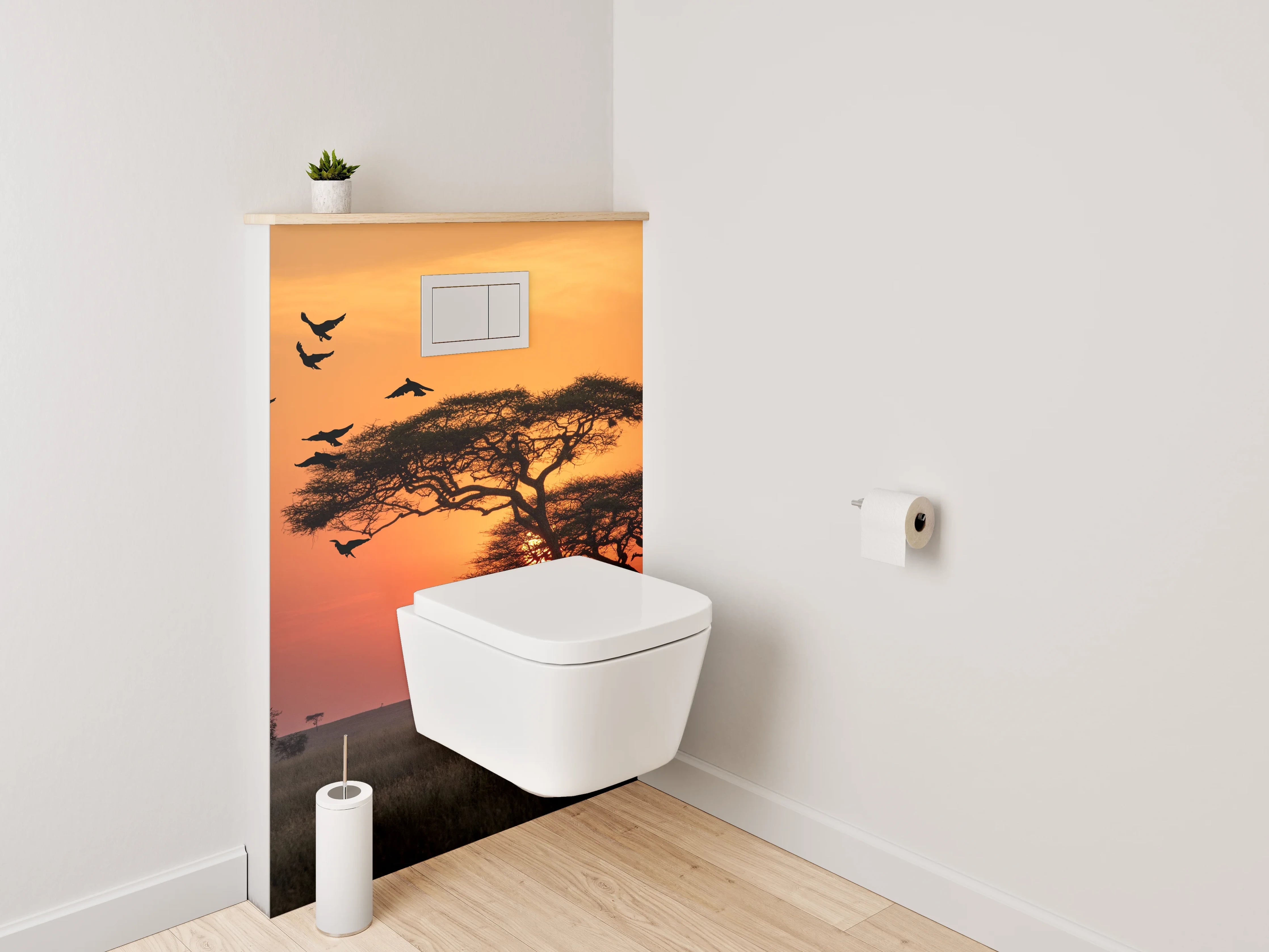 WC-Rückwand - Savannen-Sonnenuntergang mit Akazie