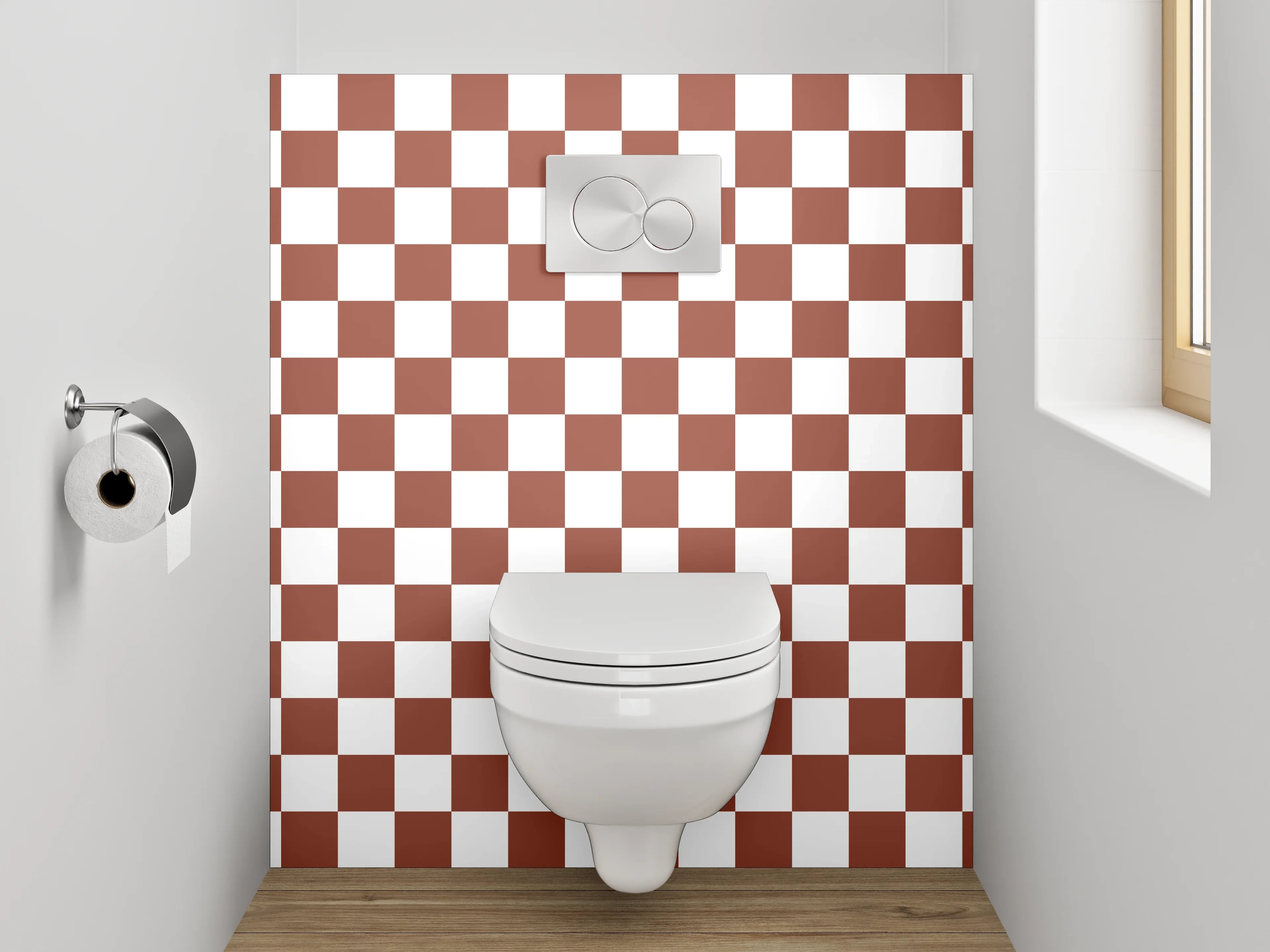 WC-Rückwand - Schachbrett Muster Braun Weiß