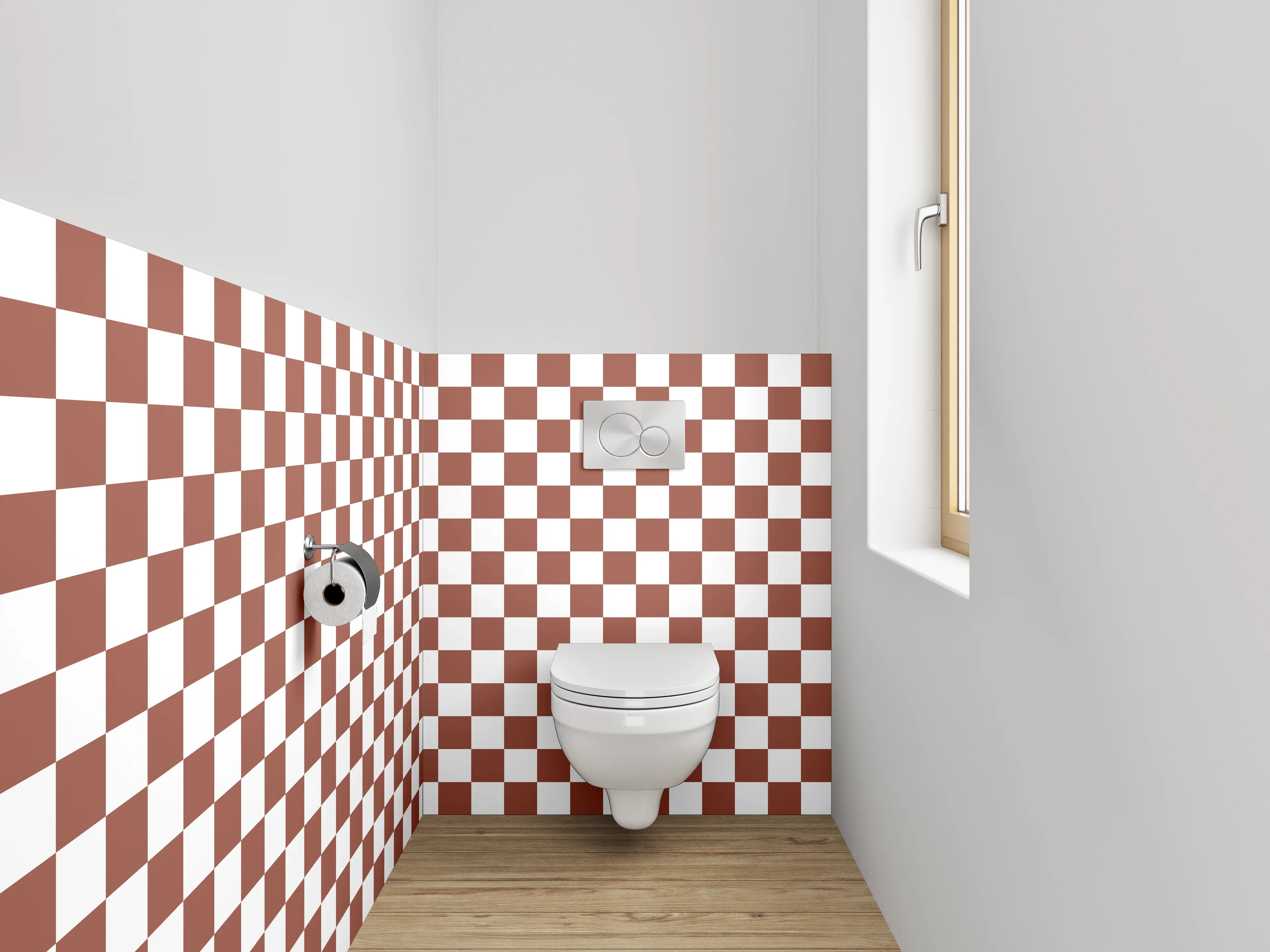 WC-Rückwand - Schachbrett Muster Braun Weiß