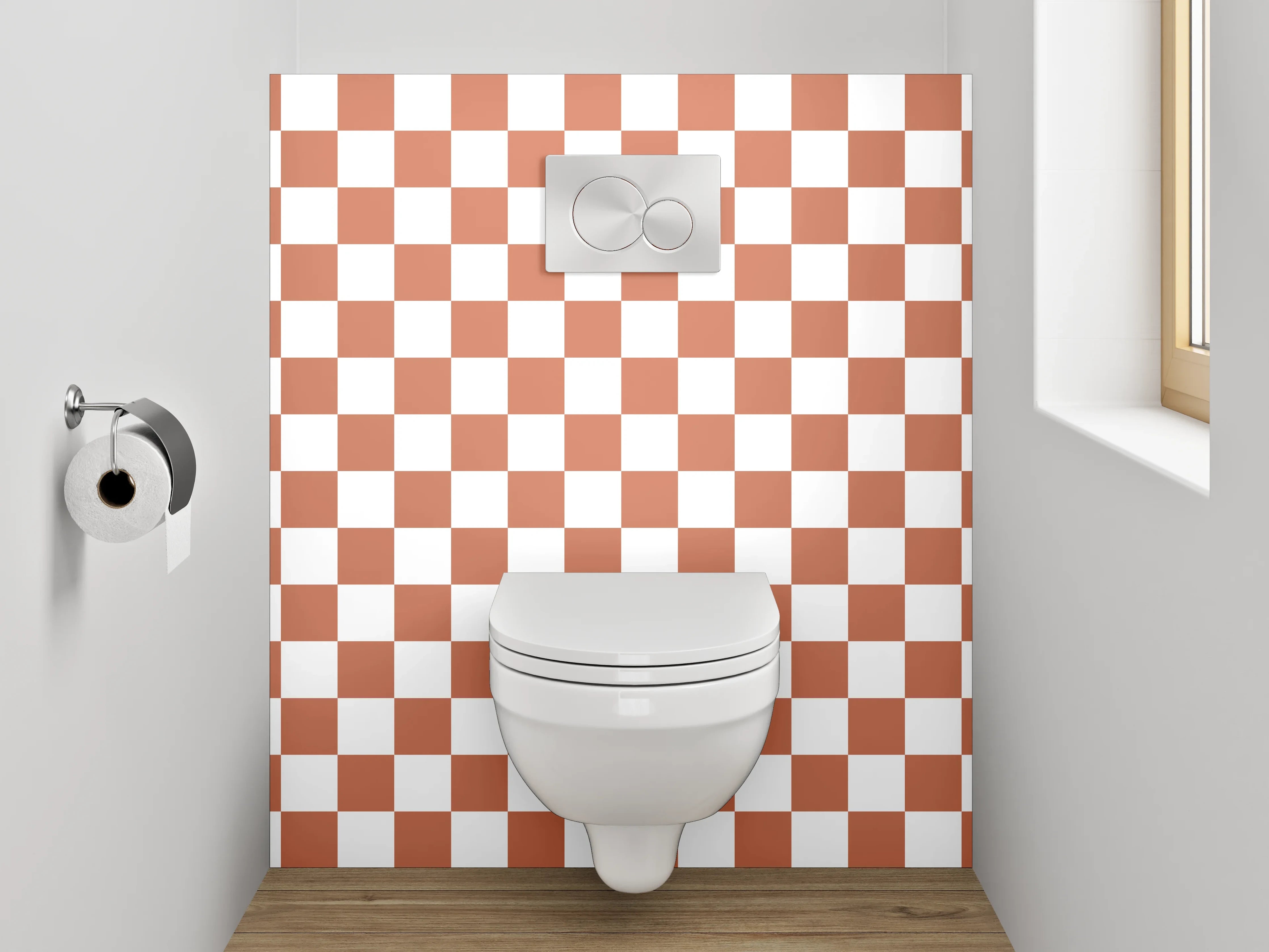 WC-Rückwand - Schachbrett Muster Fliesen Braun Weiß