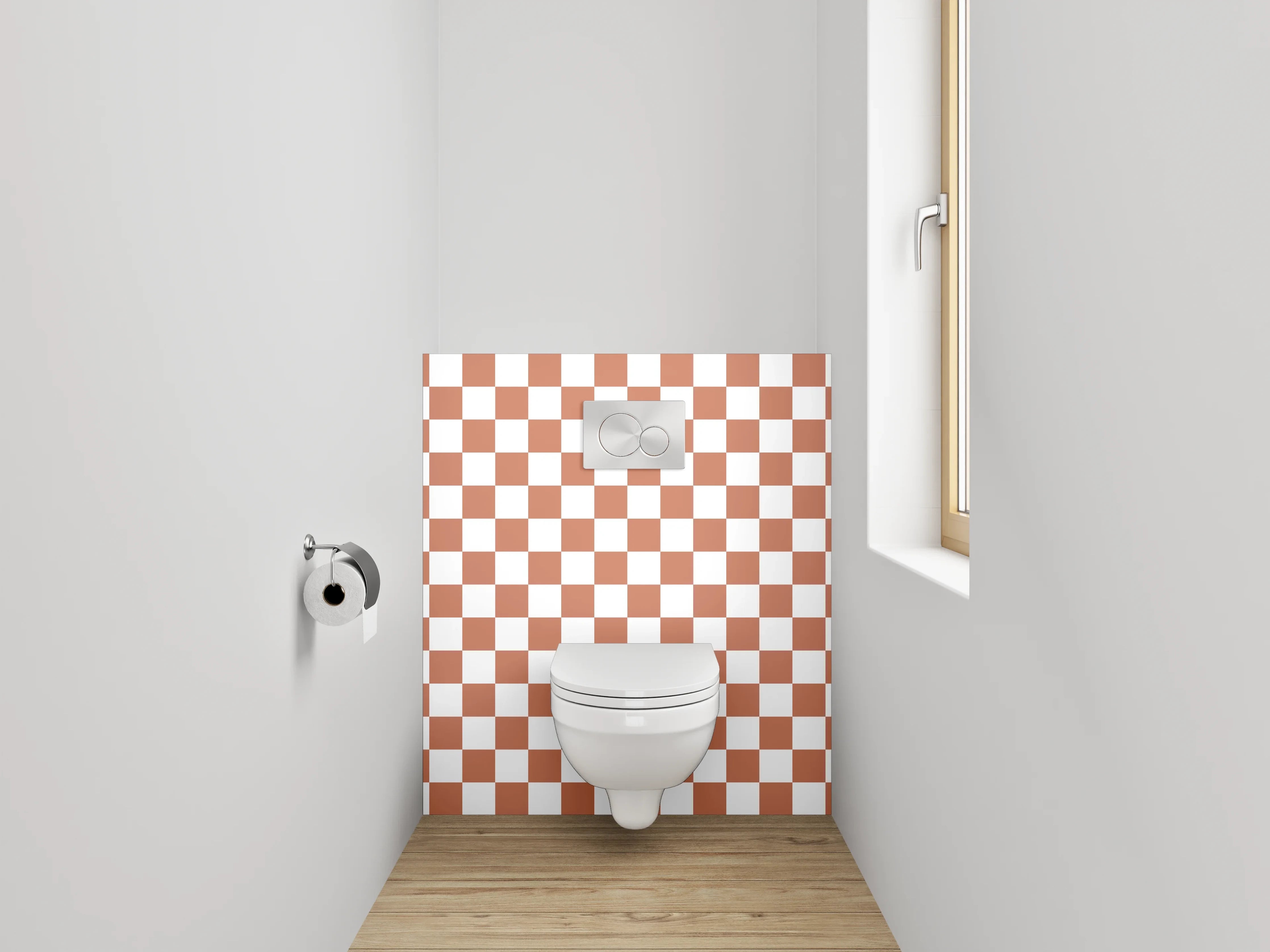 WC-Rückwand - Schachbrett Muster Fliesen Braun Weiß