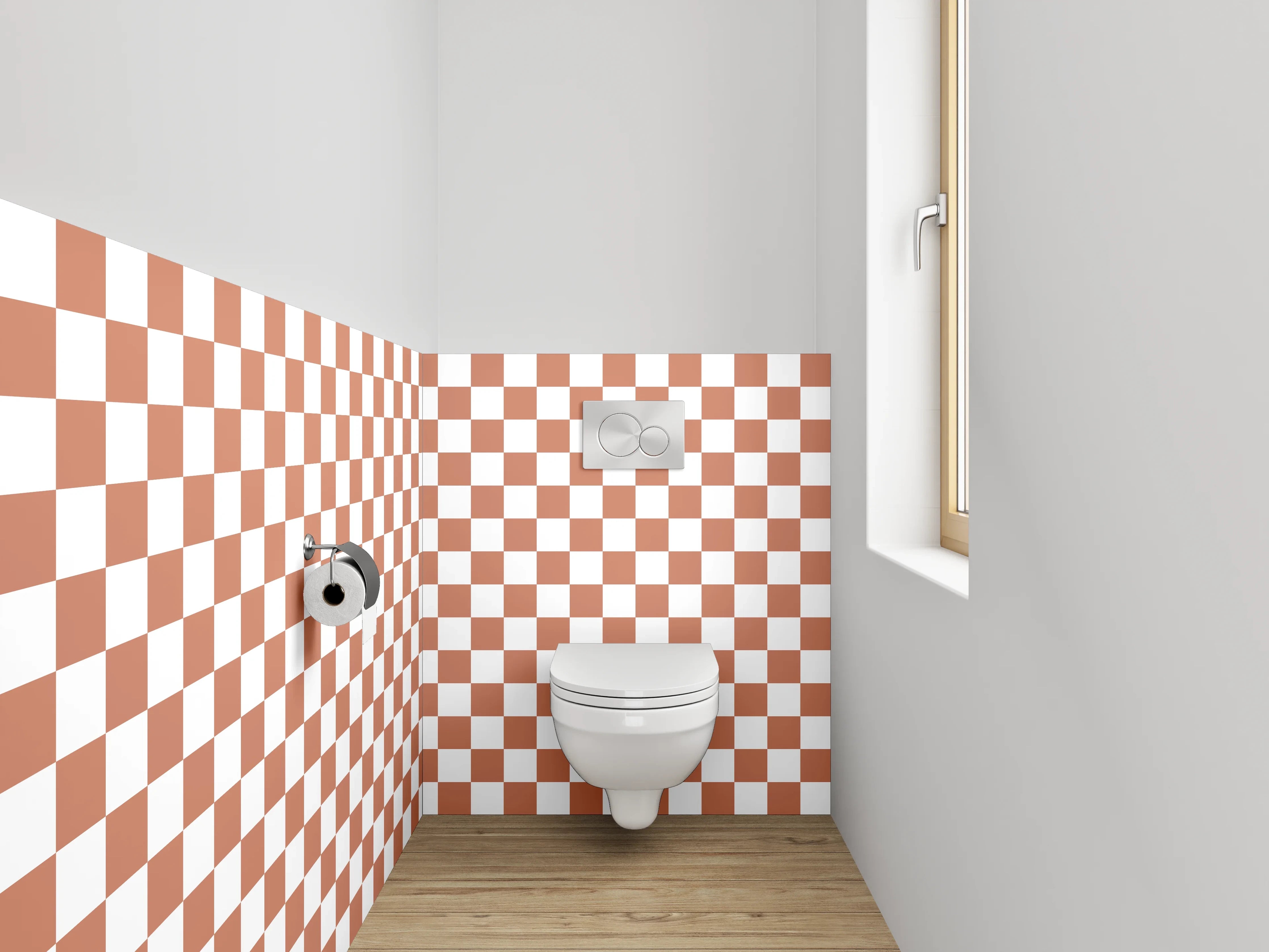 WC-Rückwand - Schachbrett Muster Fliesen Braun Weiß