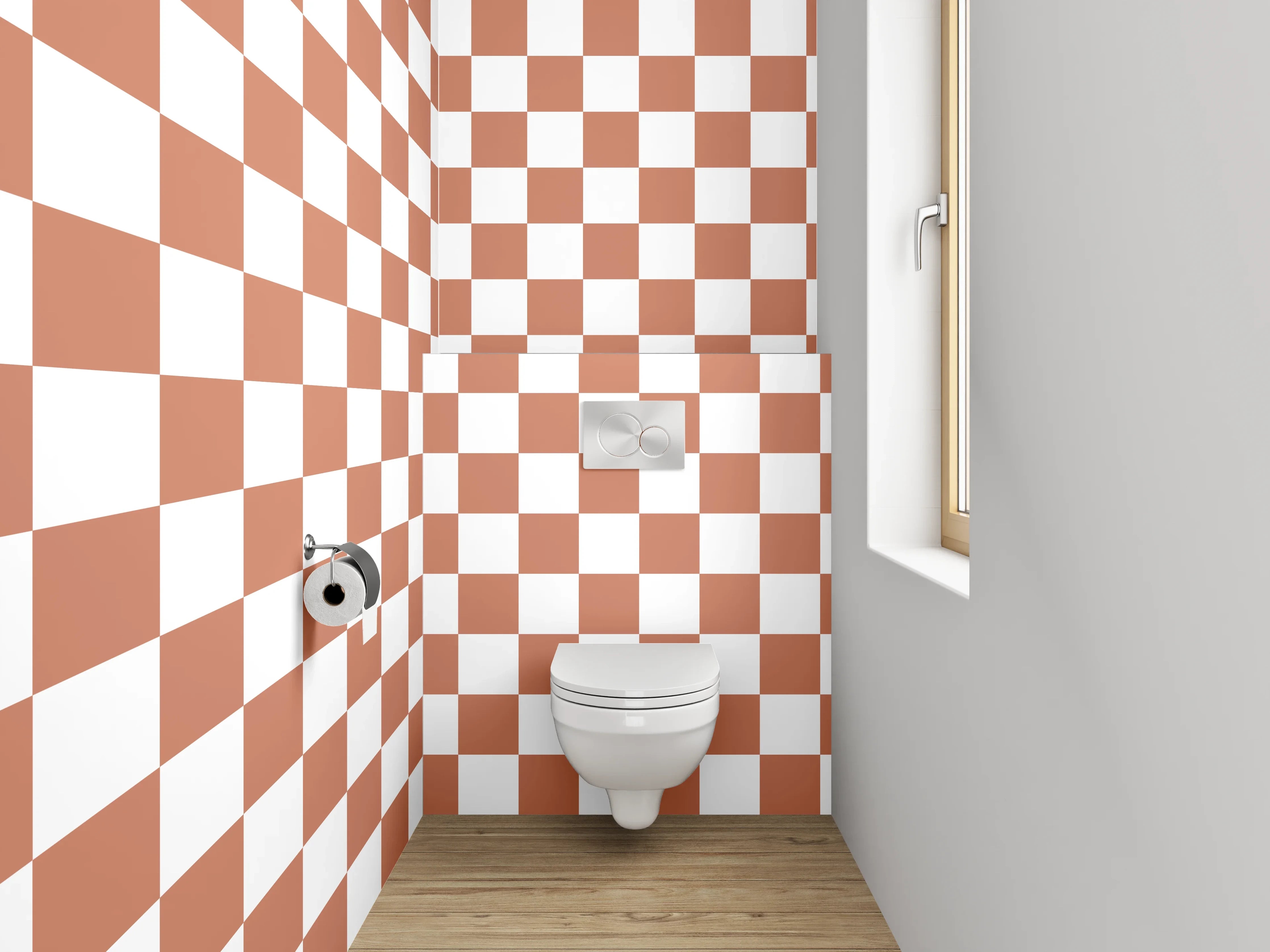 WC-Rückwand - Schachbrett Muster Fliesen Braun Weiß