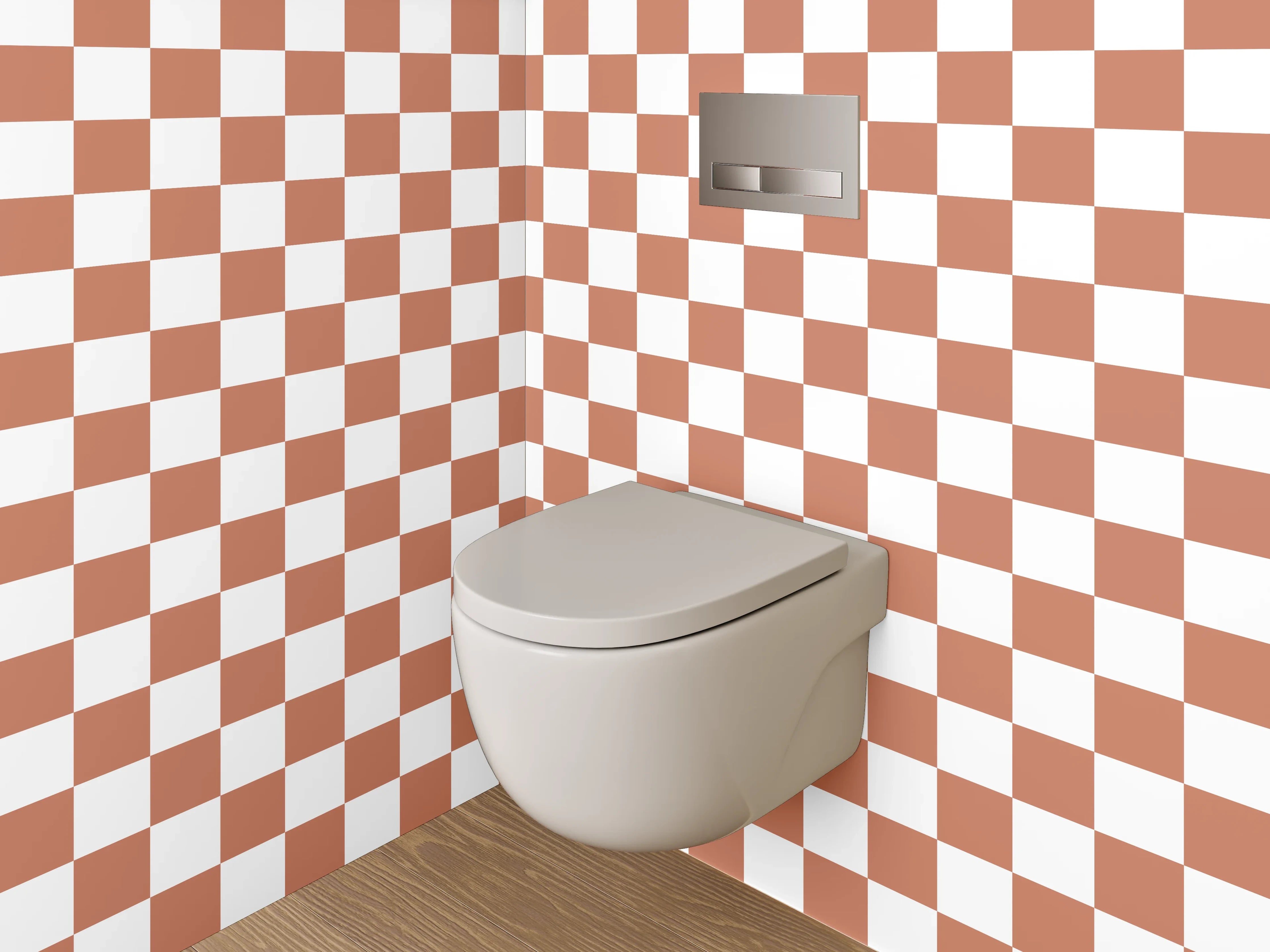 WC-Rückwand - Schachbrett Muster Fliesen Braun Weiß