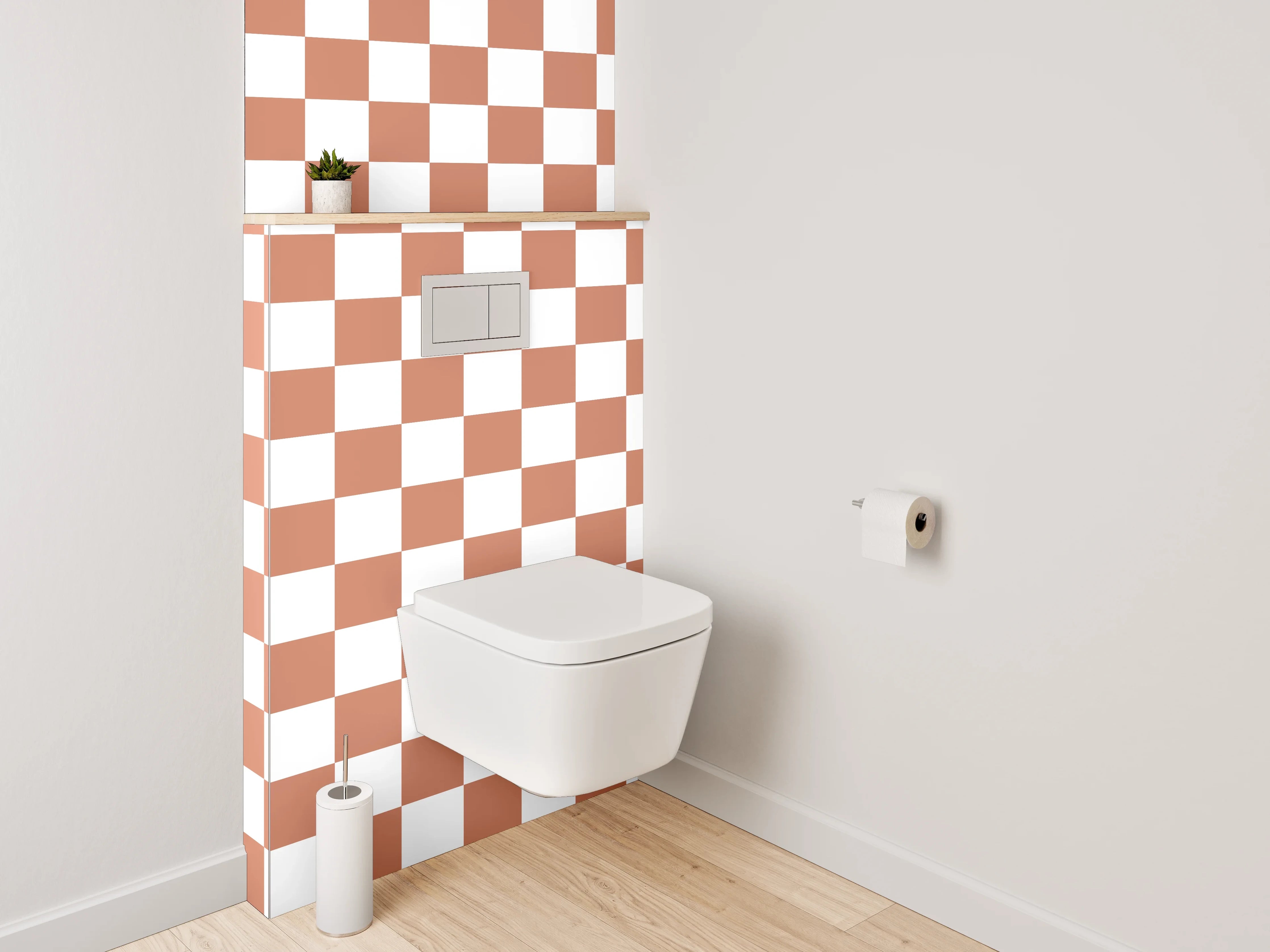 WC-Rückwand - Schachbrett Muster Fliesen Braun Weiß