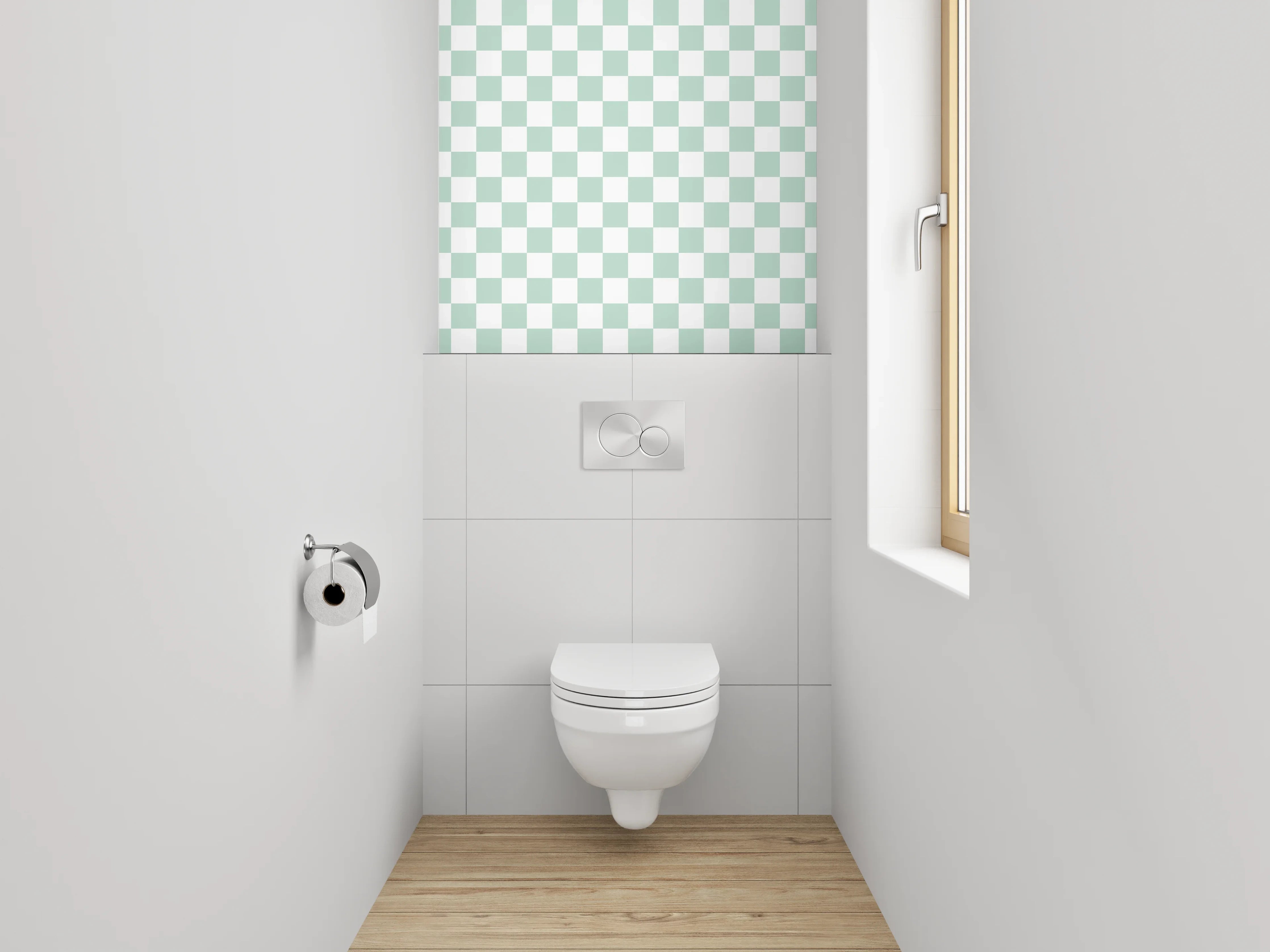 WC-Rückwand - Schachbrettmuster Weiß Grün Modern