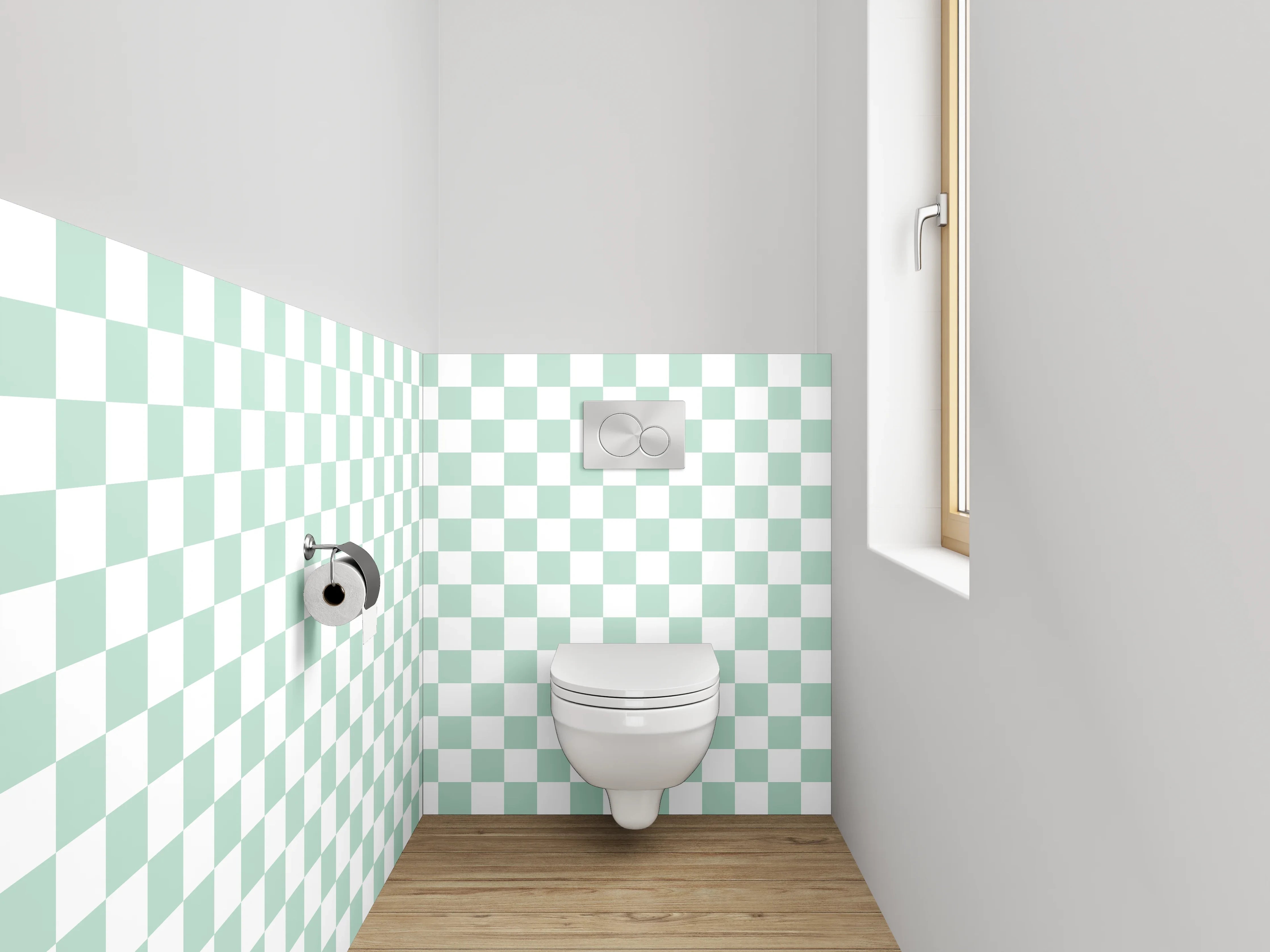 WC-Rückwand - Schachbrettmuster Weiß Grün Modern