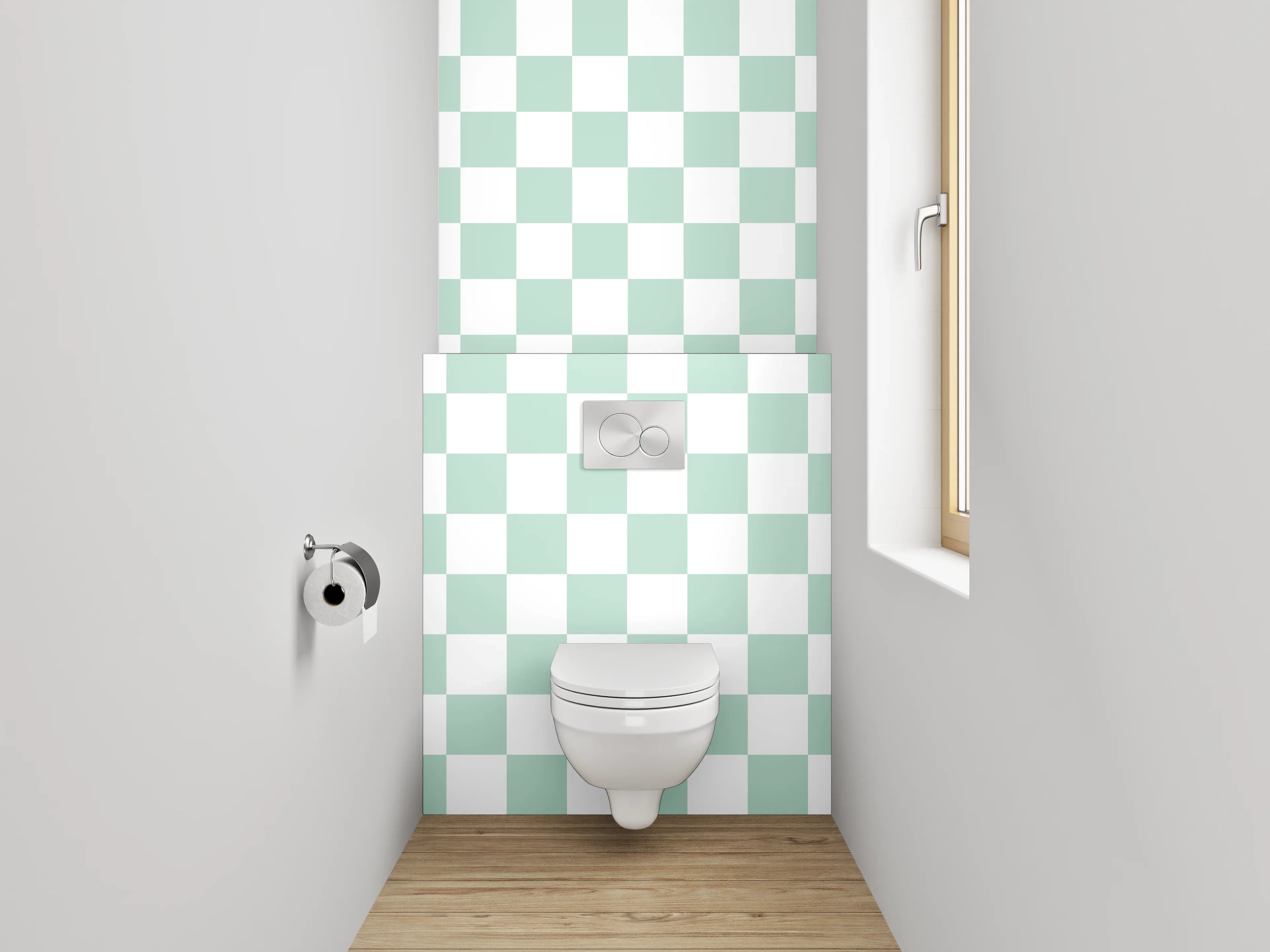 WC-Rückwand - Schachbrettmuster Weiß Grün Modern
