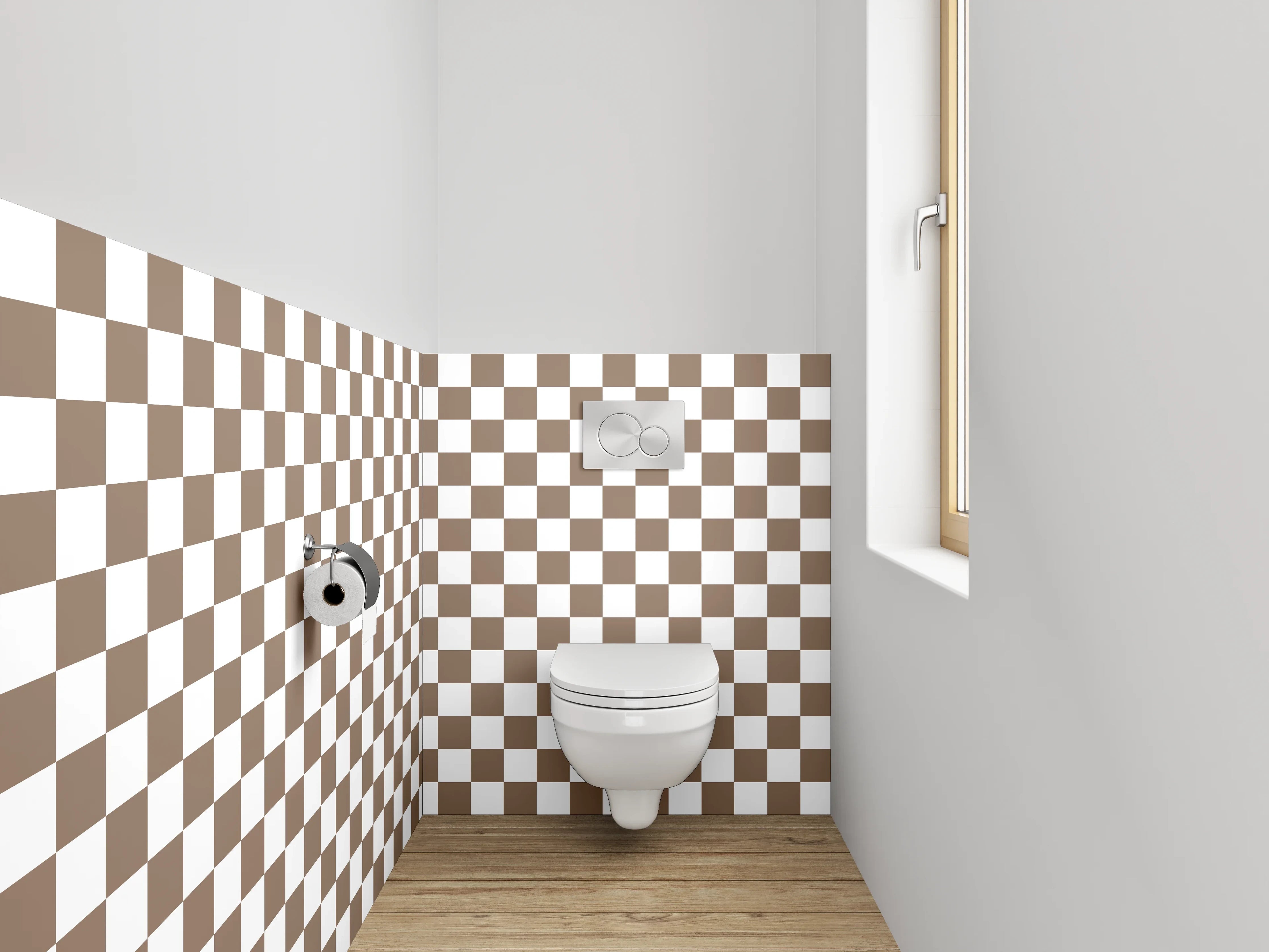 WC-Rückwand - Schachspiel in Braun, Grau und Weiß