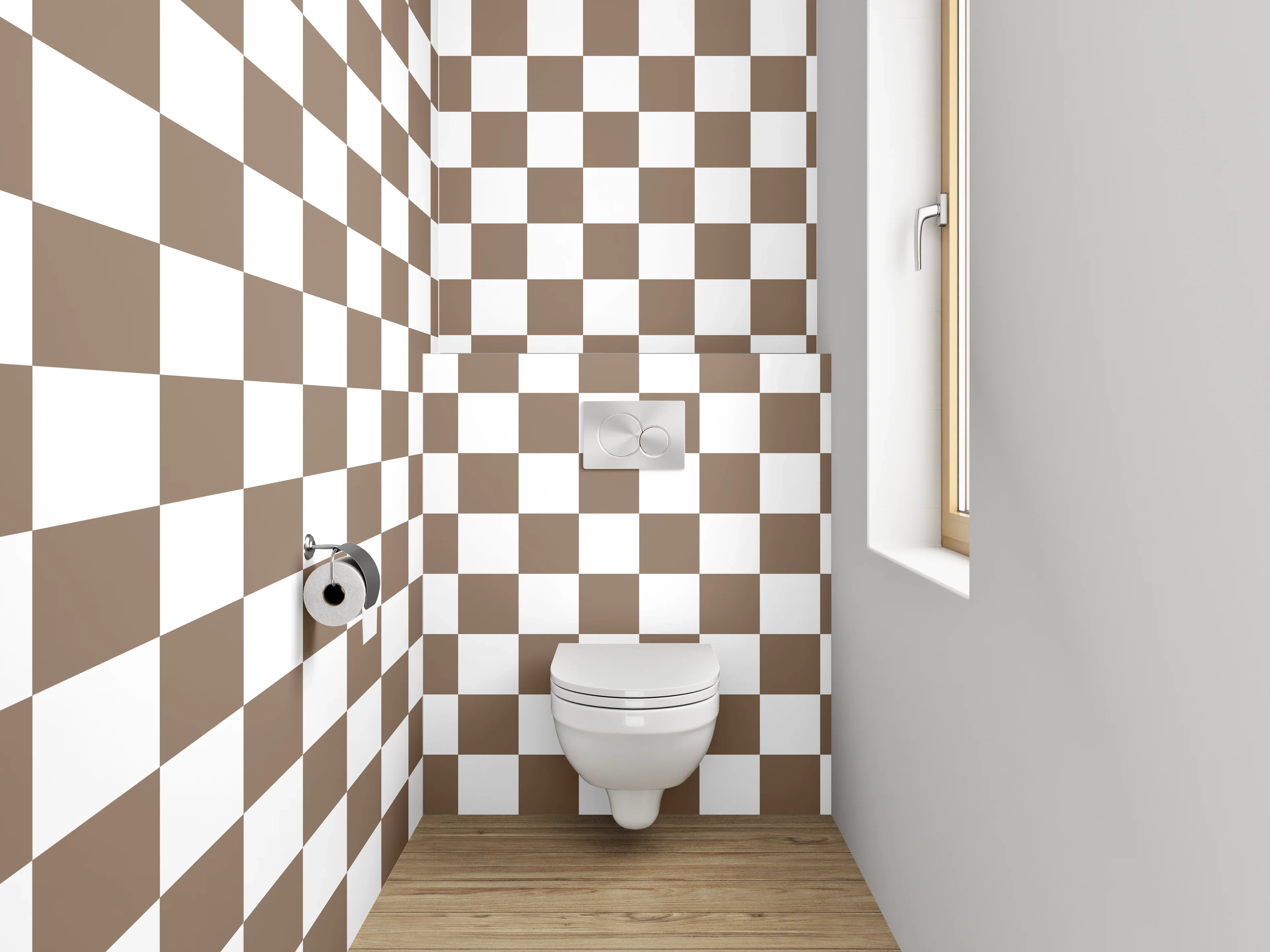 WC-Rückwand - Schachspiel in Braun, Grau und Weiß