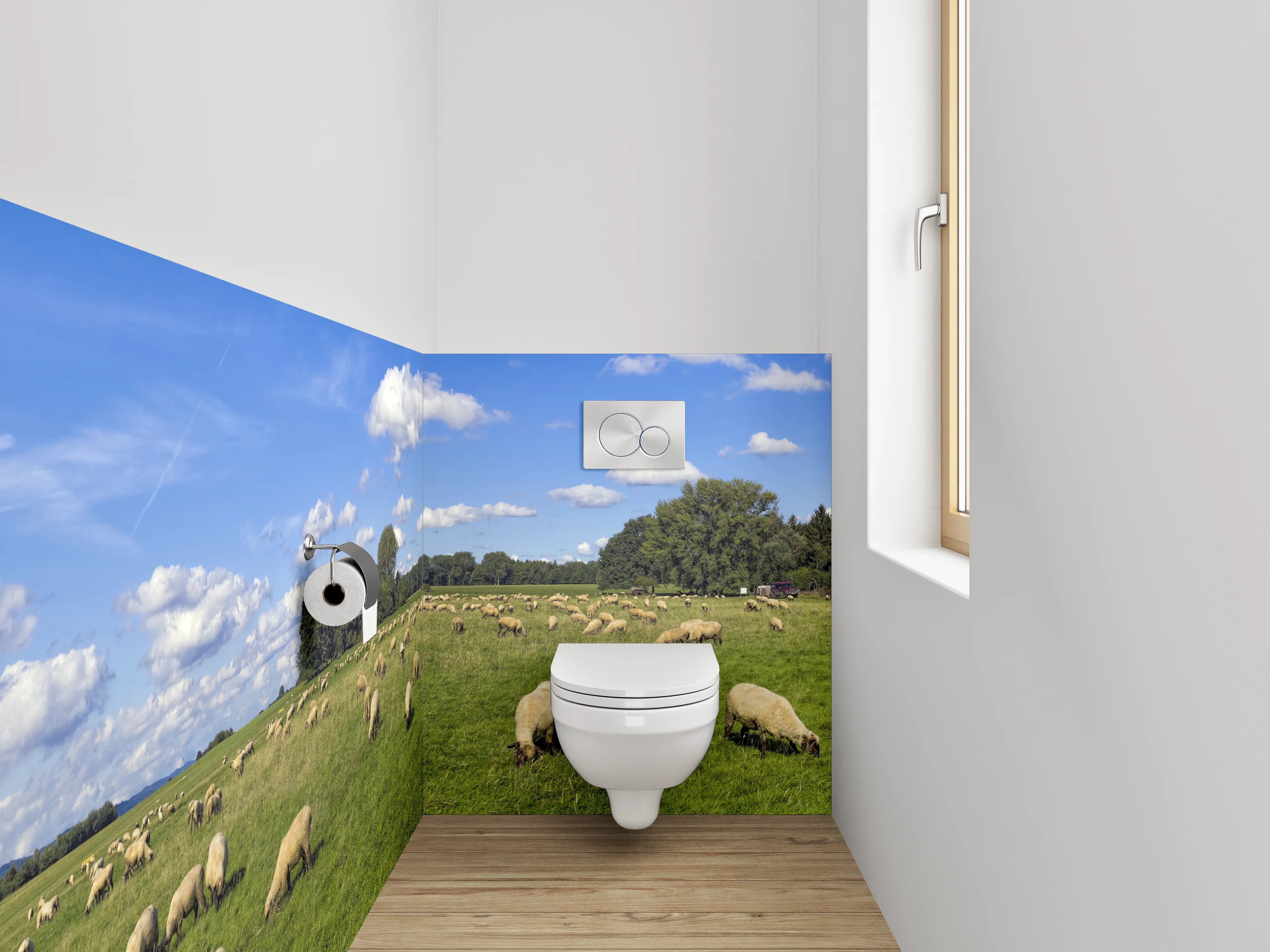 WC-Rückwand - Schäferidylle auf grüner Wiese Panorama