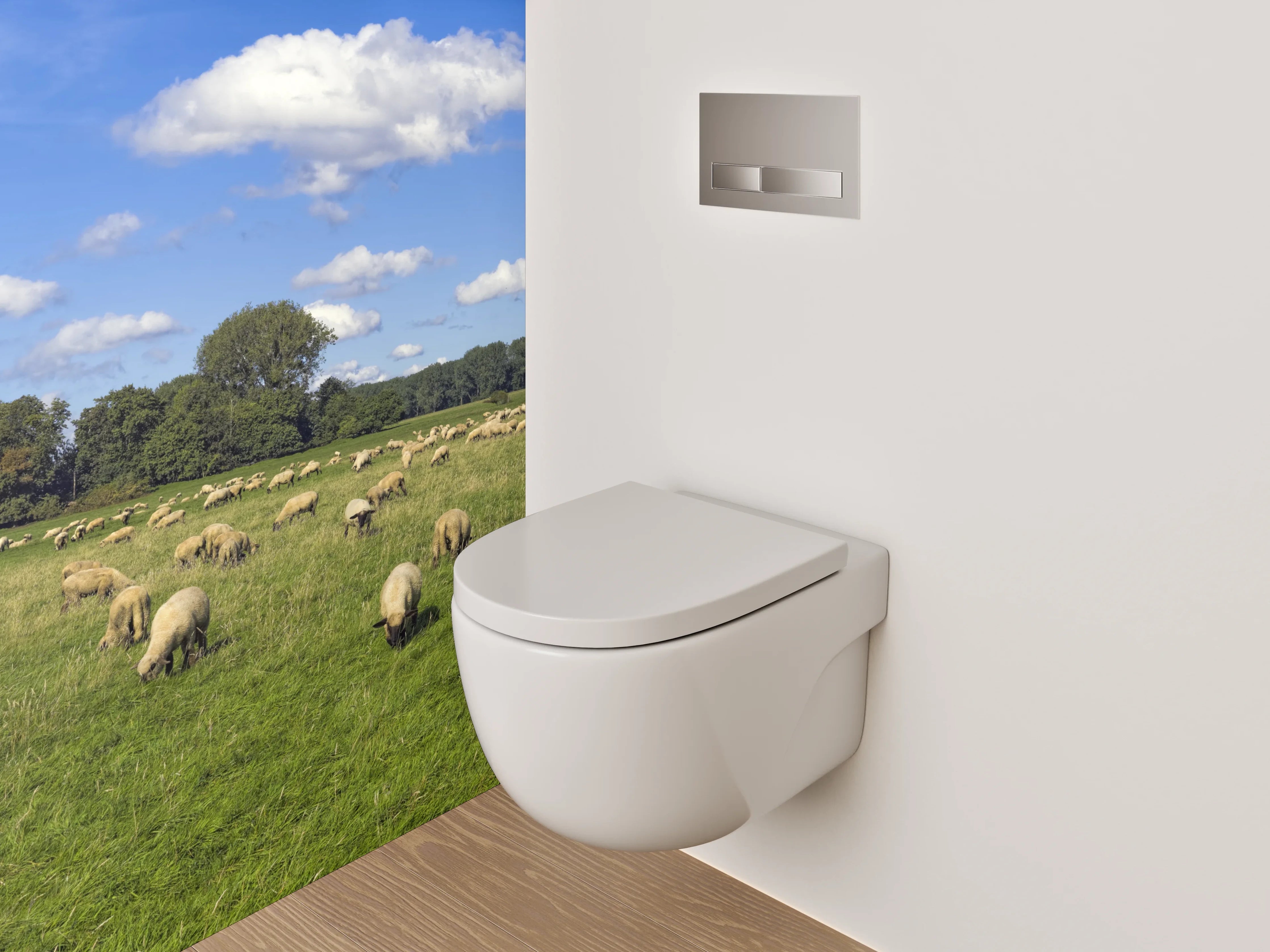 WC-Rückwand - Schäferidylle auf grüner Wiese Panorama