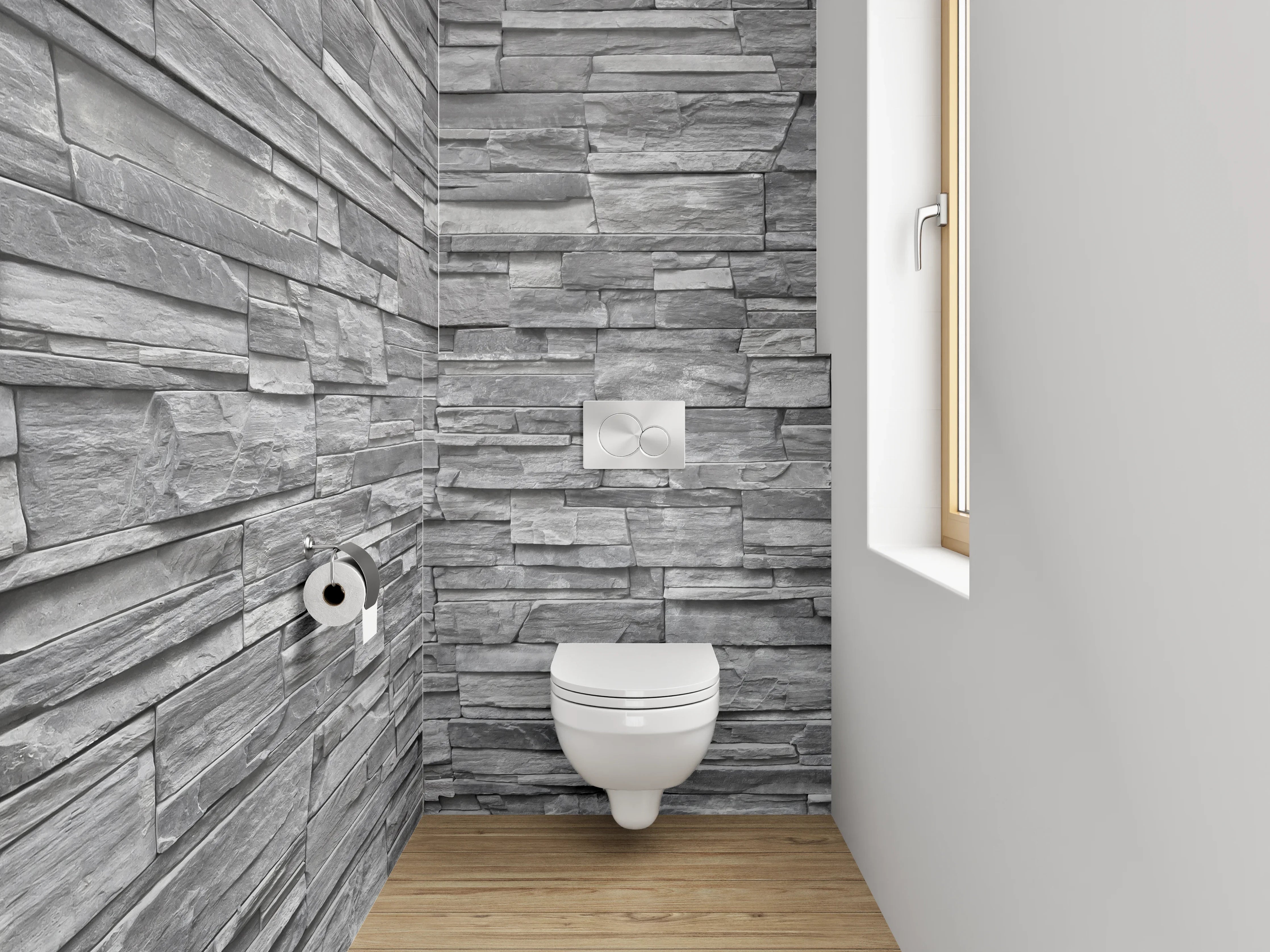 WC-Rückwand - Schieferoptik: Graue Steinwand