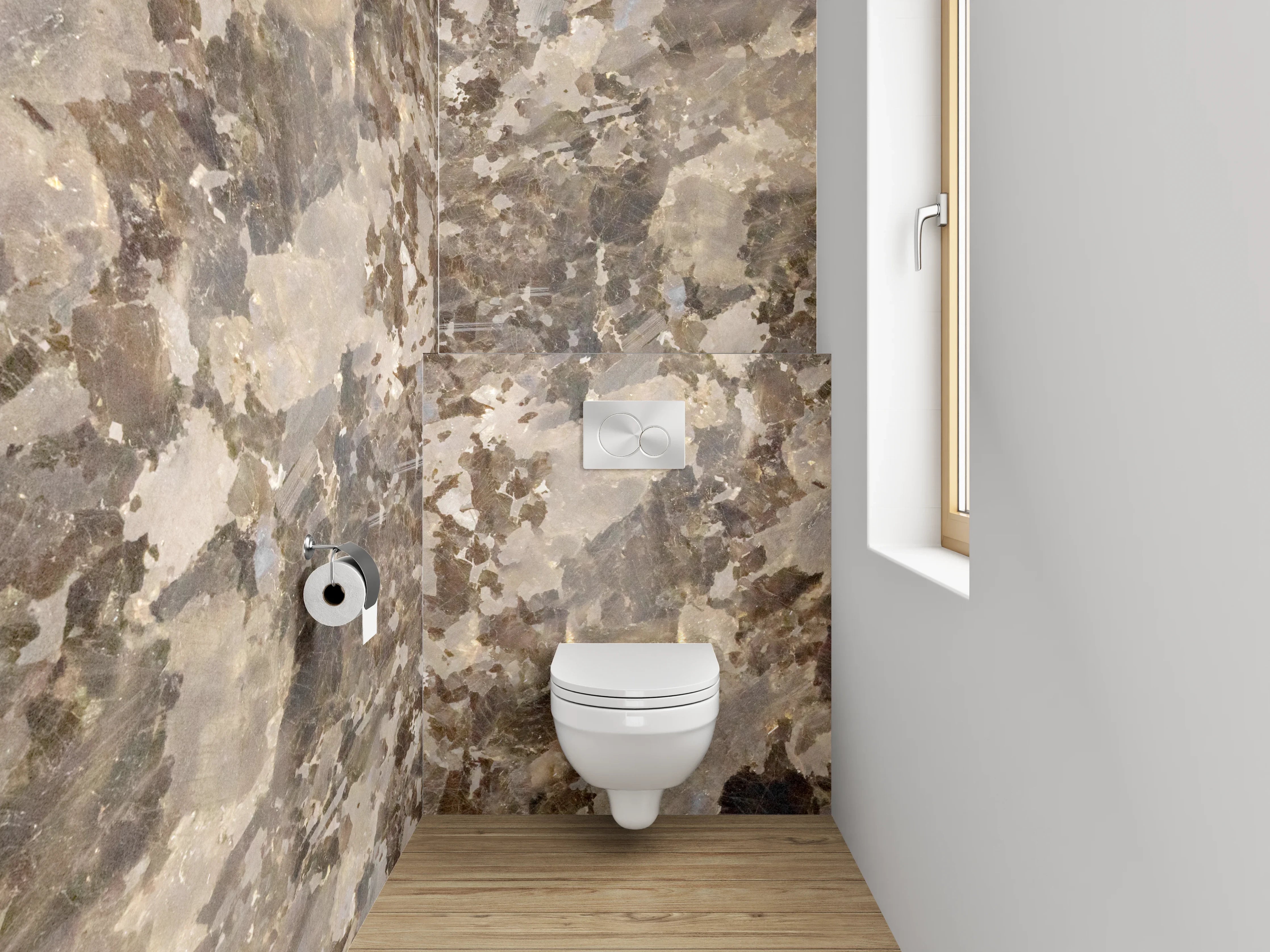 WC-Rückwand - Schimmernde braune Kristallmarmor-Optik