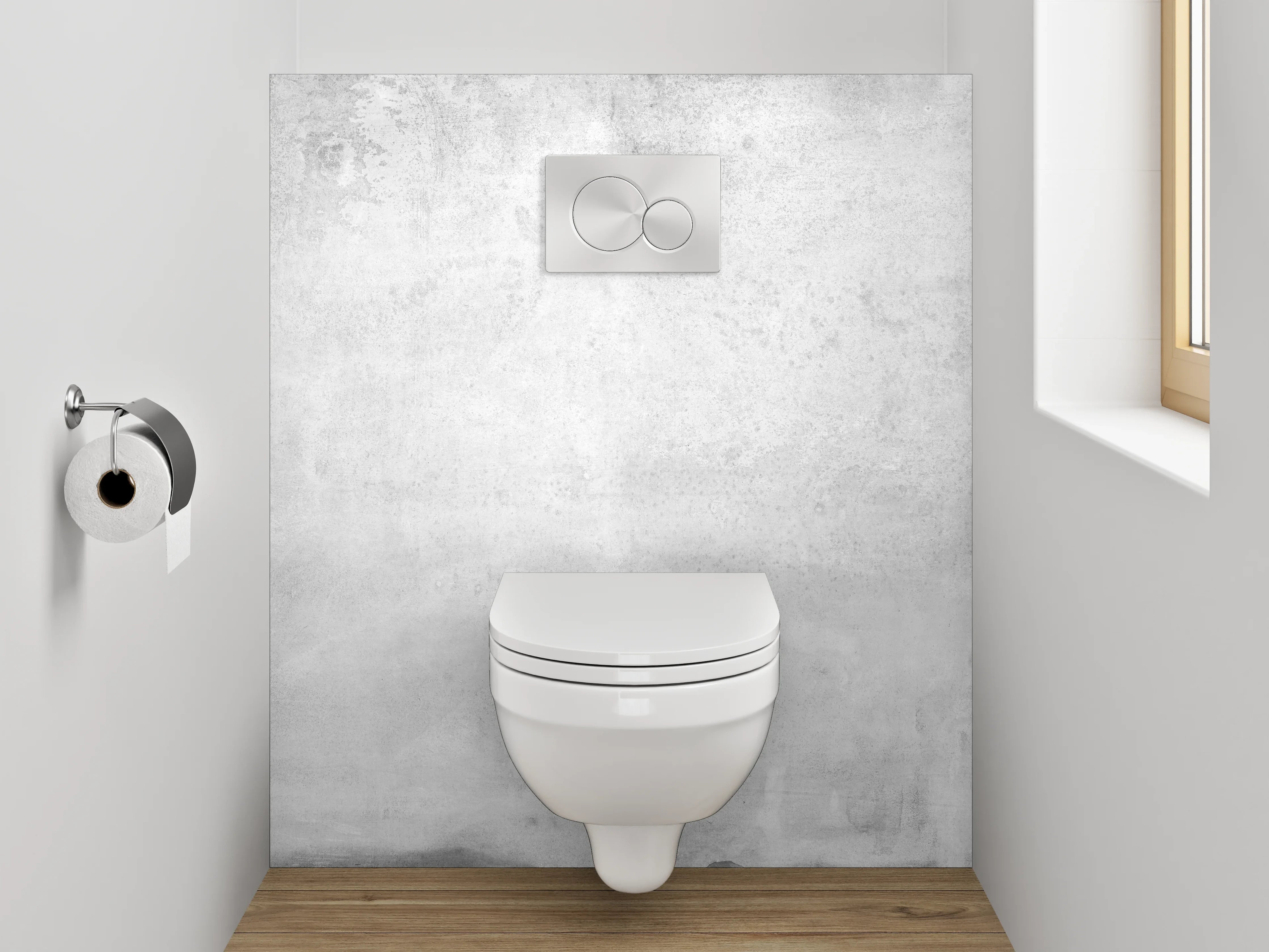 WC-Rückwand - Schlichte weiße Betonoptik mit dezentem Grau