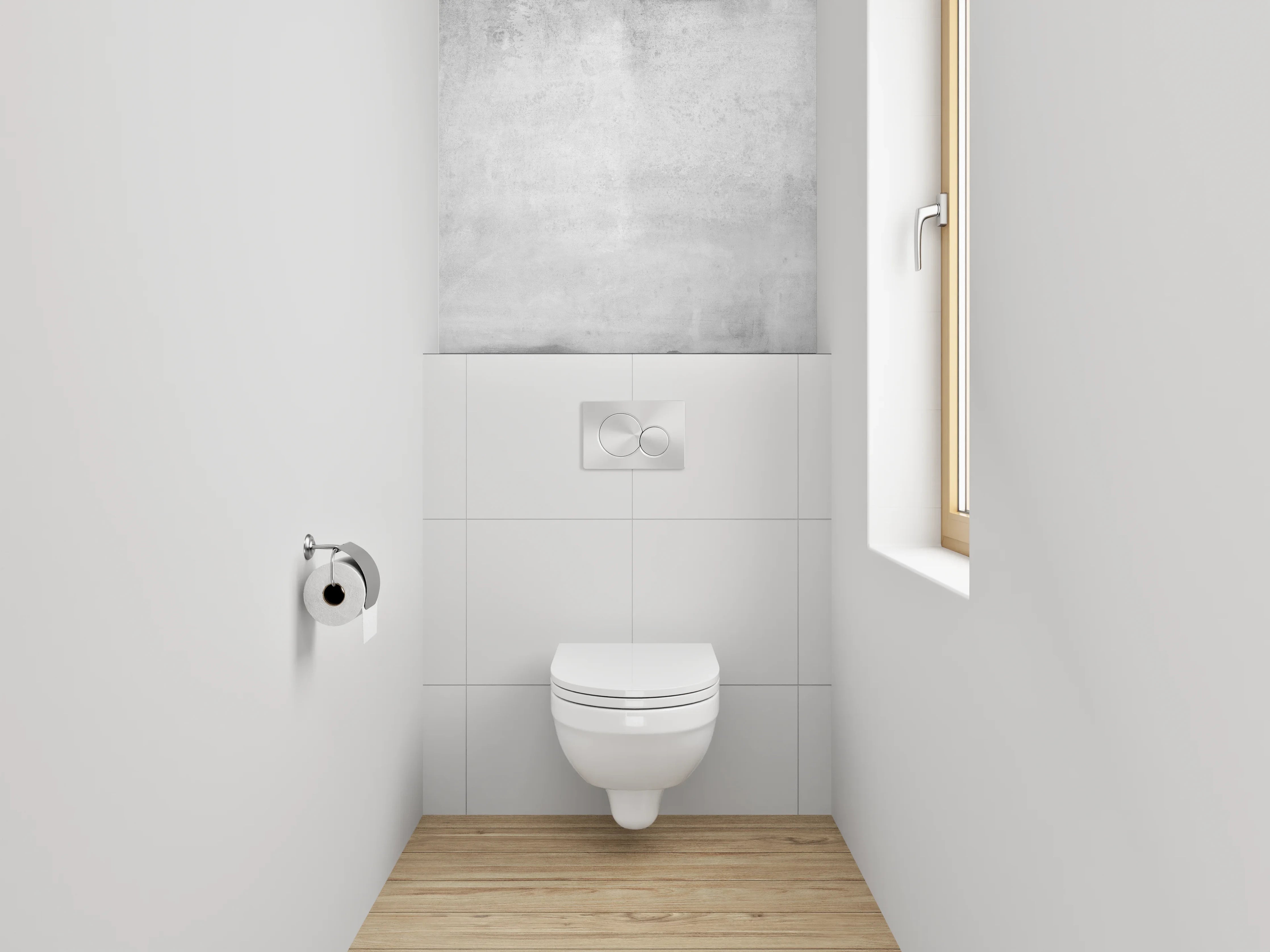 WC-Rückwand - Schlichte weiße Betonoptik mit dezentem Grau