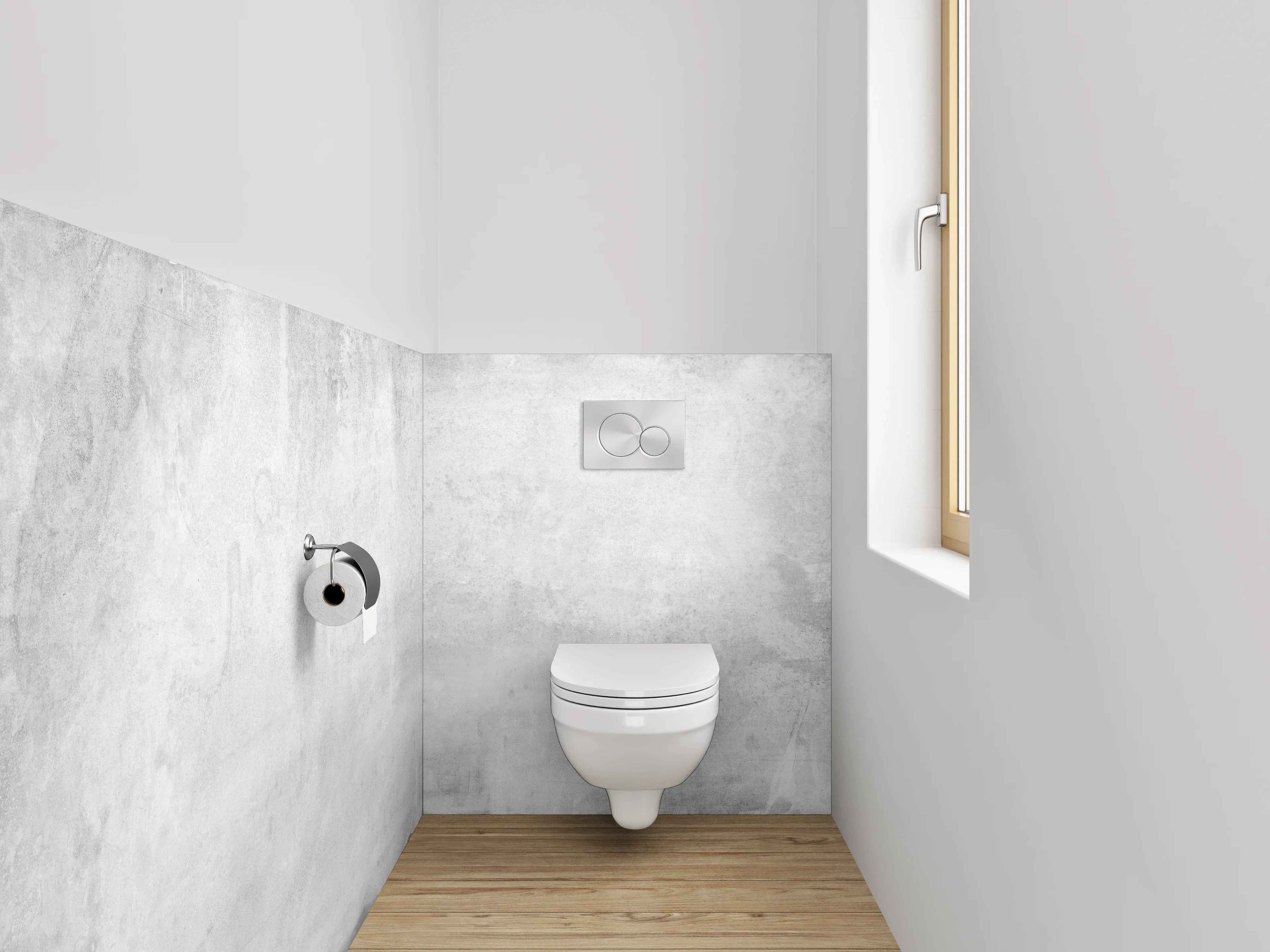 WC-Rückwand - Schlichte weiße Betonoptik mit dezentem Grau