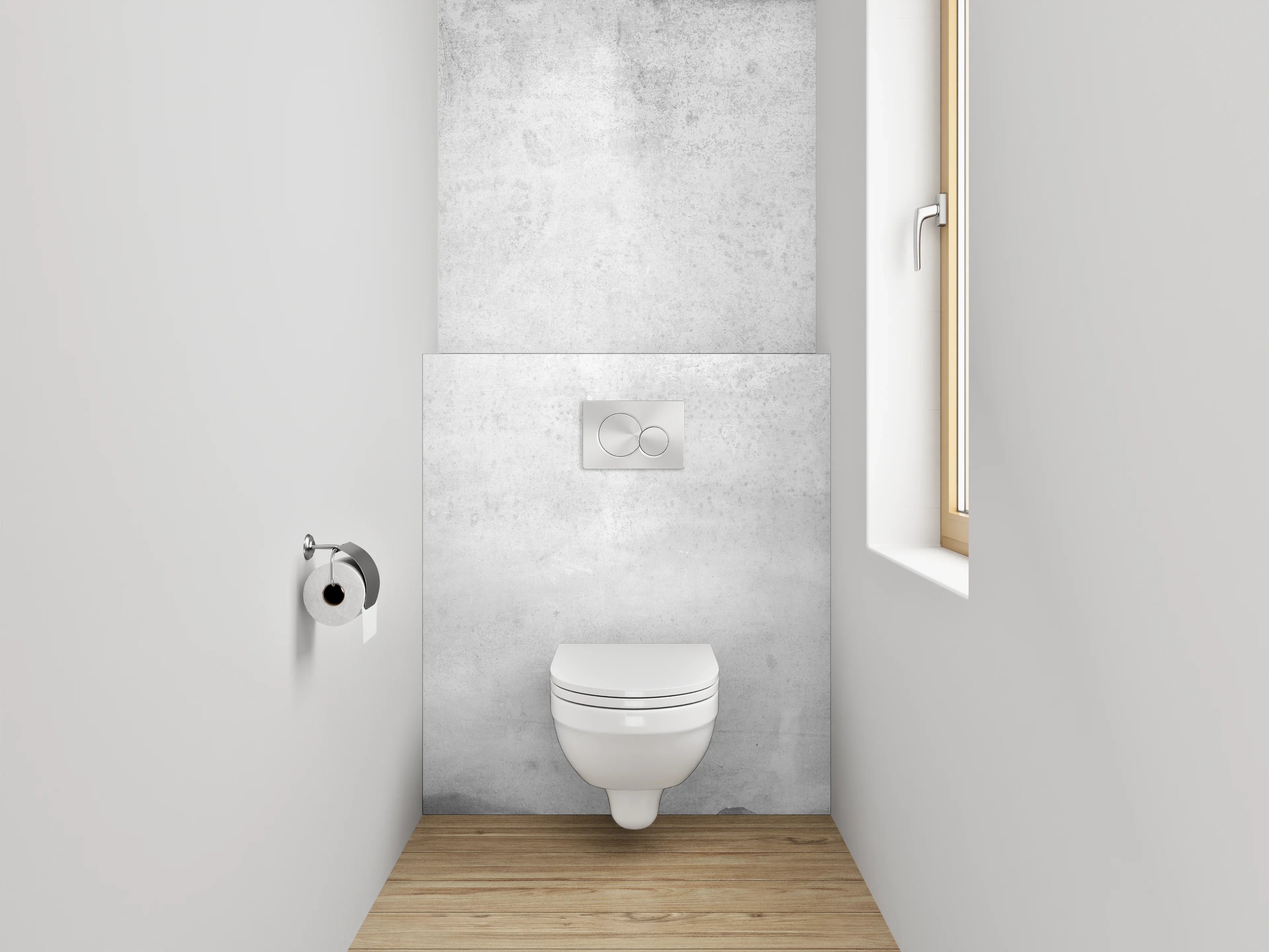WC-Rückwand - Schlichte weiße Betonoptik mit dezentem Grau