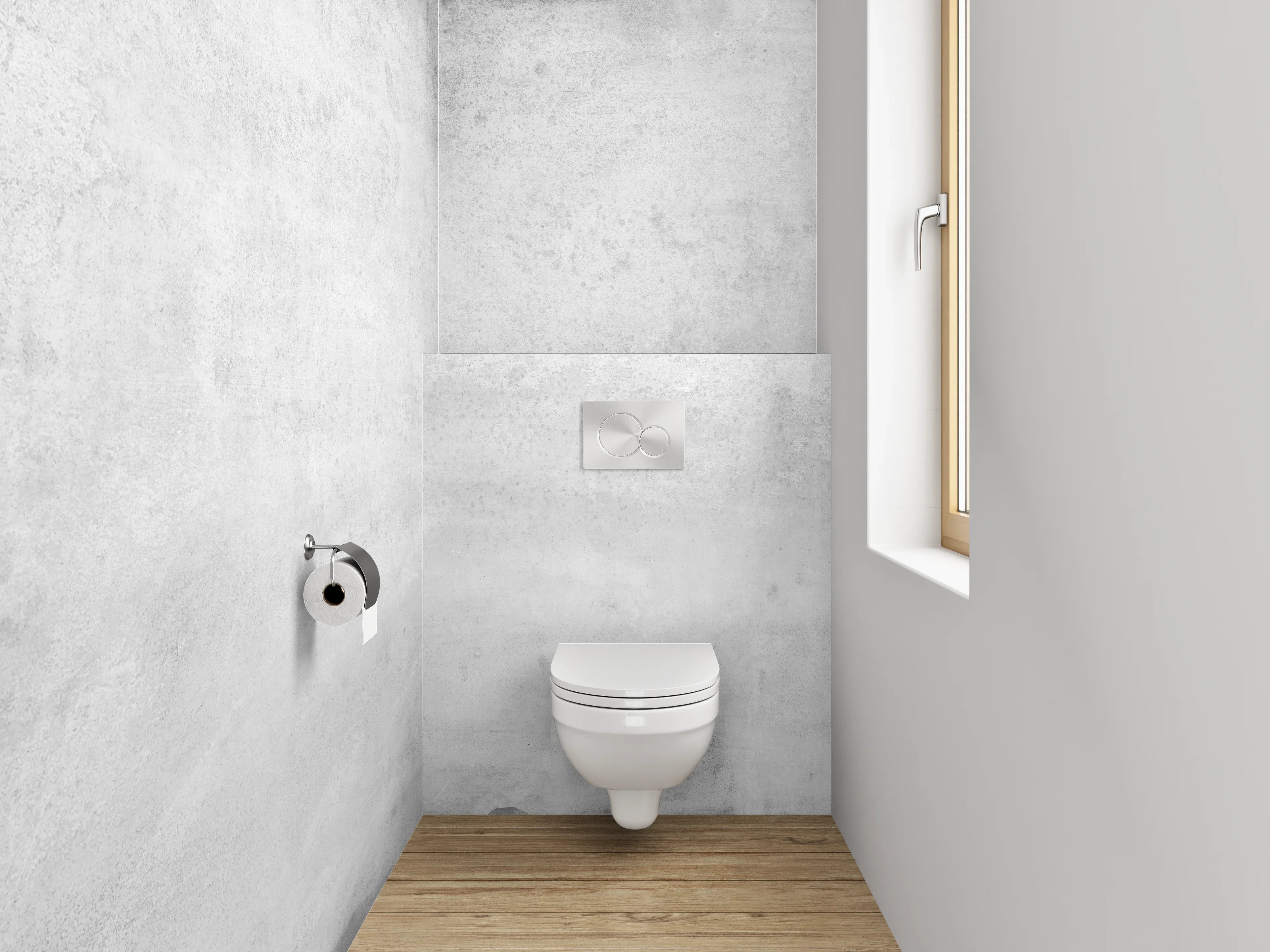 WC-Rückwand - Schlichte weiße Betonoptik mit dezentem Grau