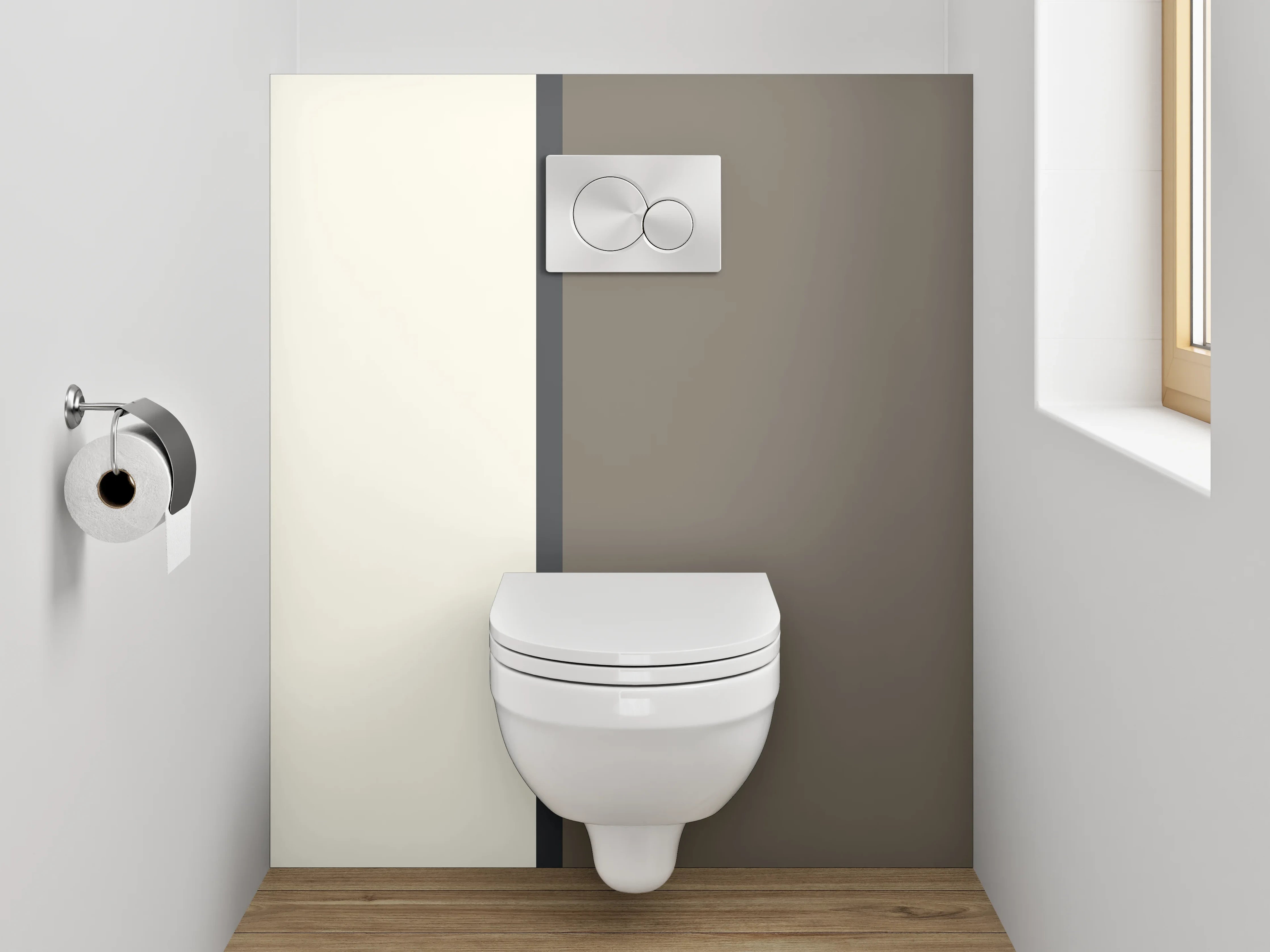 WC-Rückwand - Schlichte weiße und graue Flächenoptik