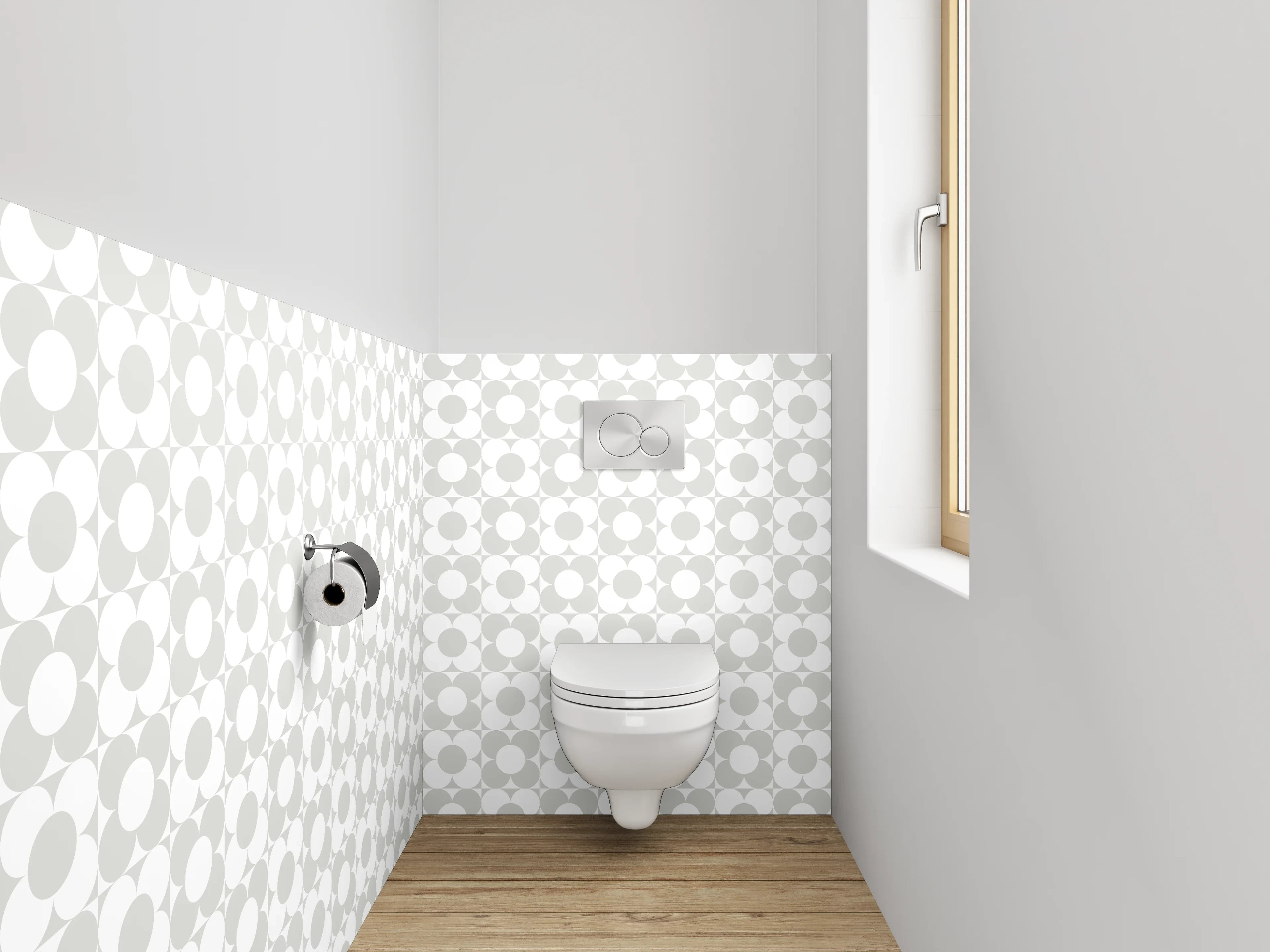 WC-Rückwand - Schlichtes Retro Muster Grau Weiß