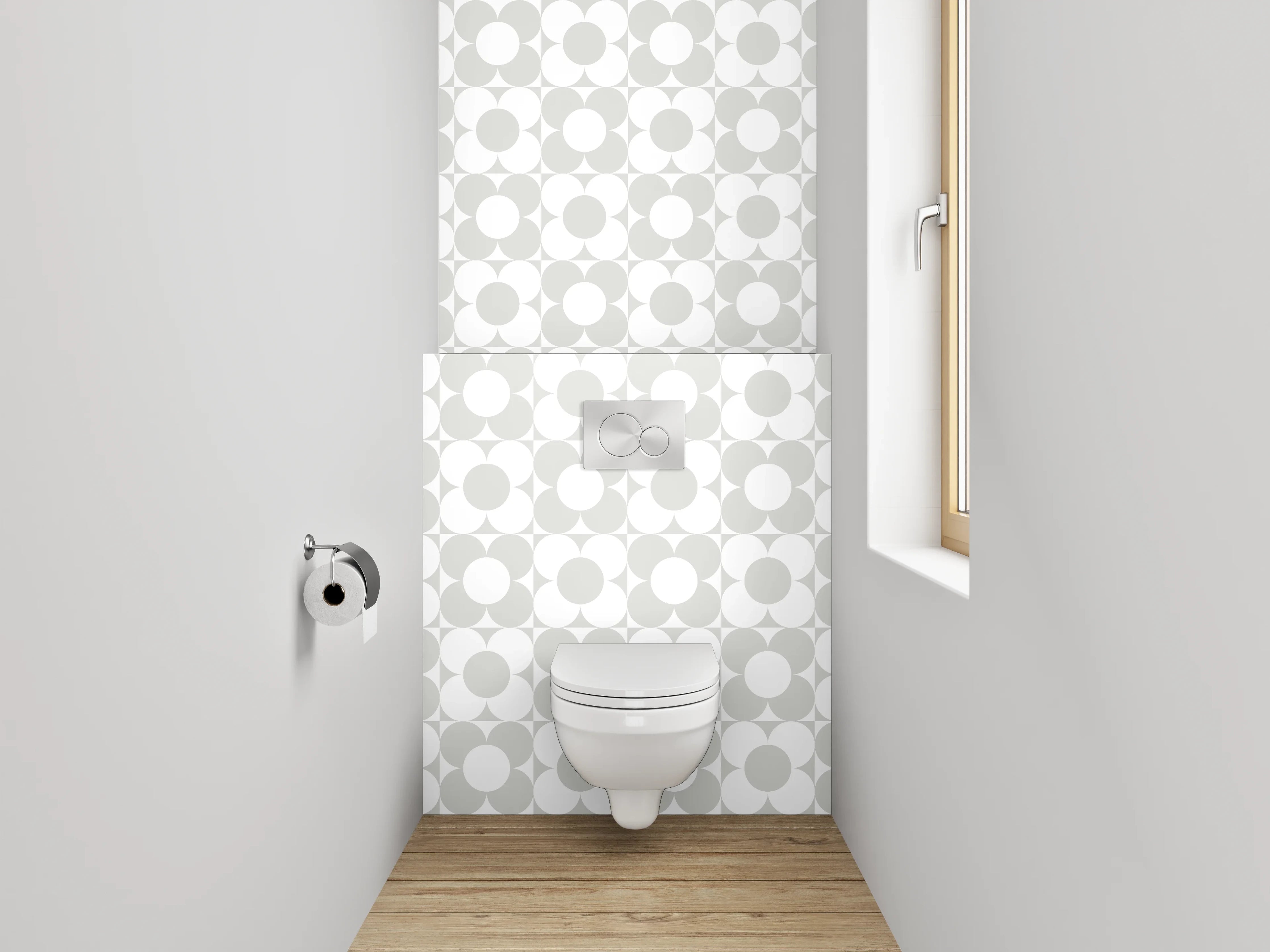 WC-Rückwand - Schlichtes Retro Muster Grau Weiß