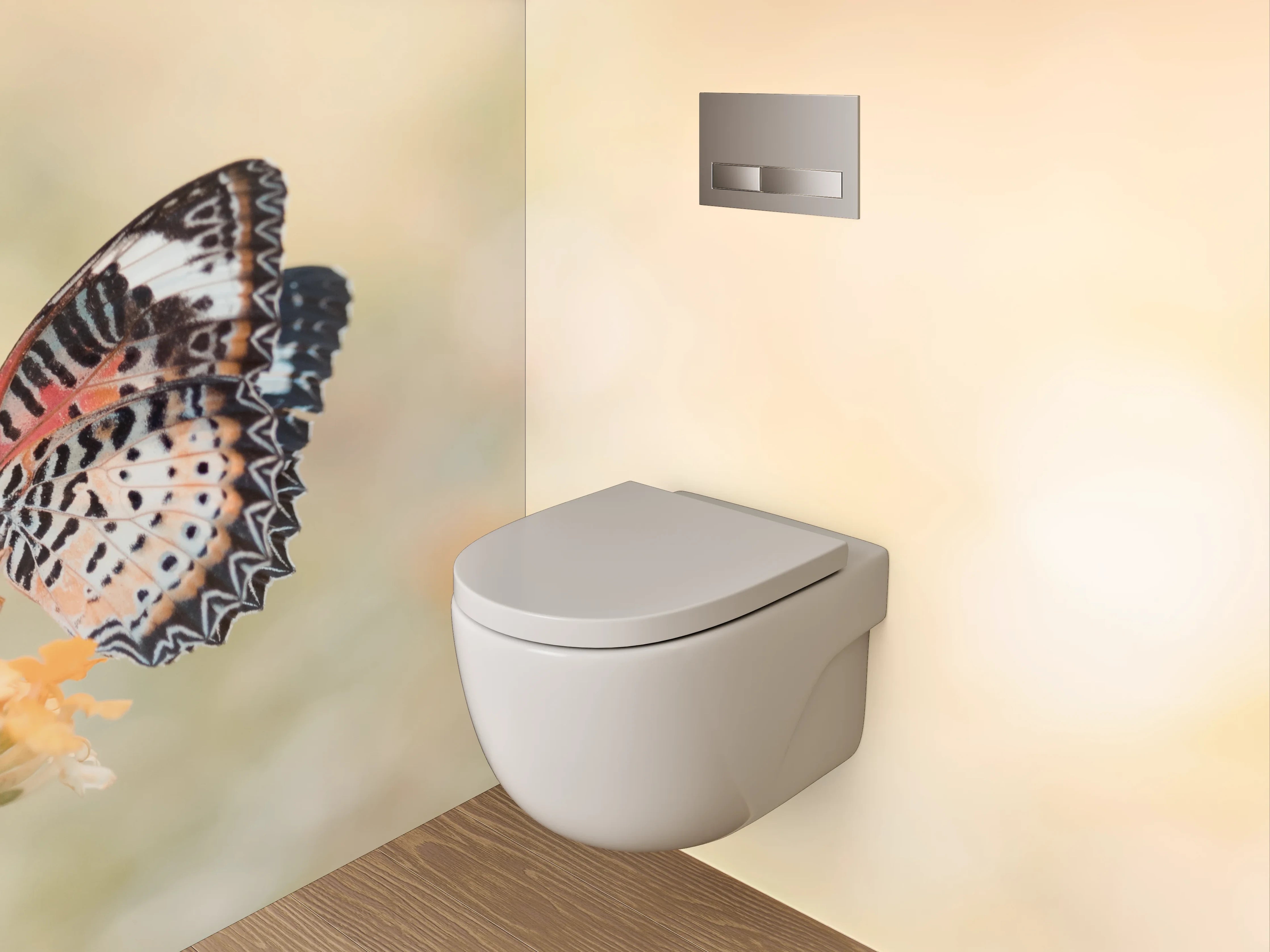 WC-Rückwand - Schmetterling auf Blüte im Sonnenlicht