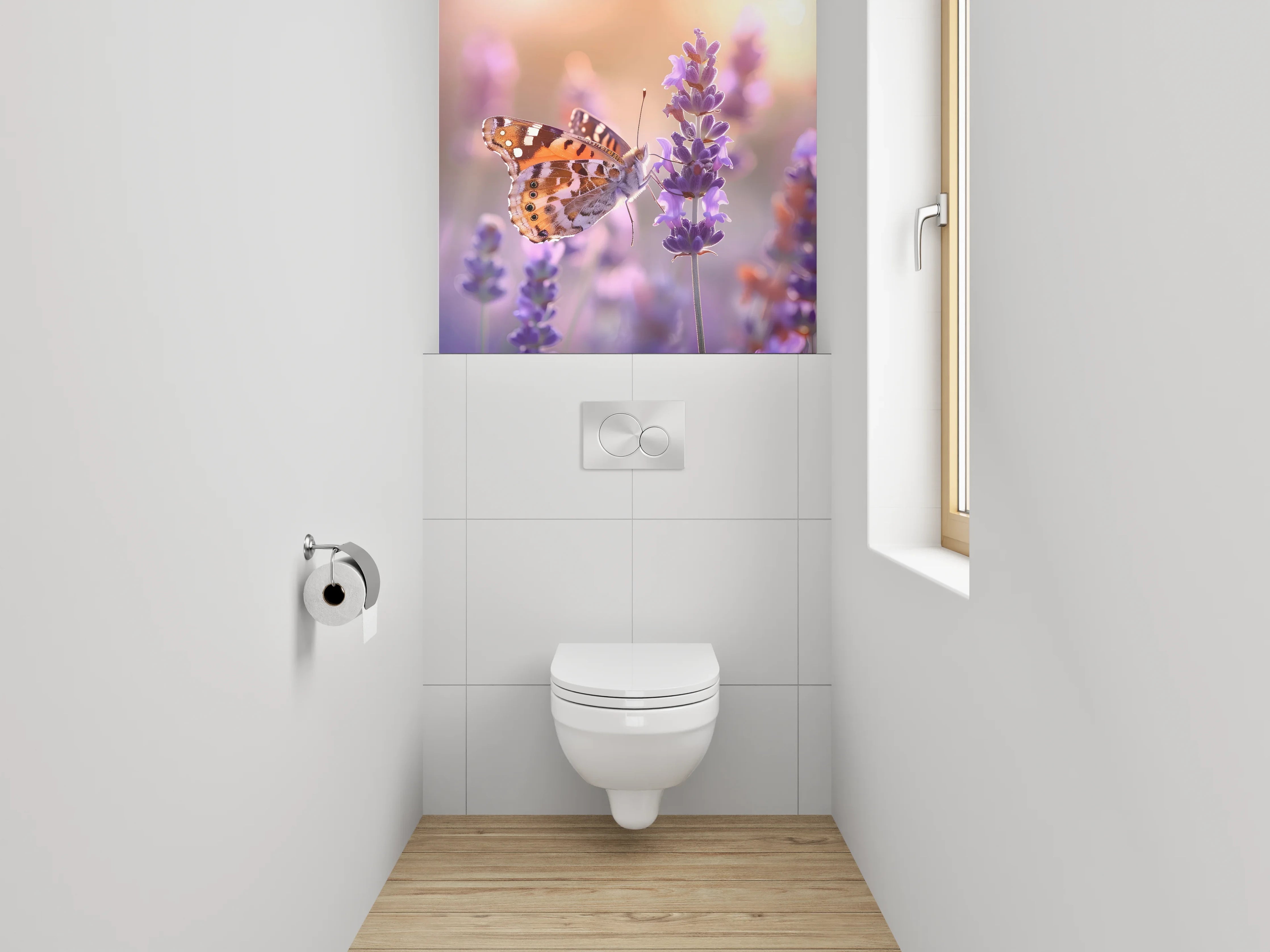 WC-Rückwand - Schmetterling auf Lavendelblüte