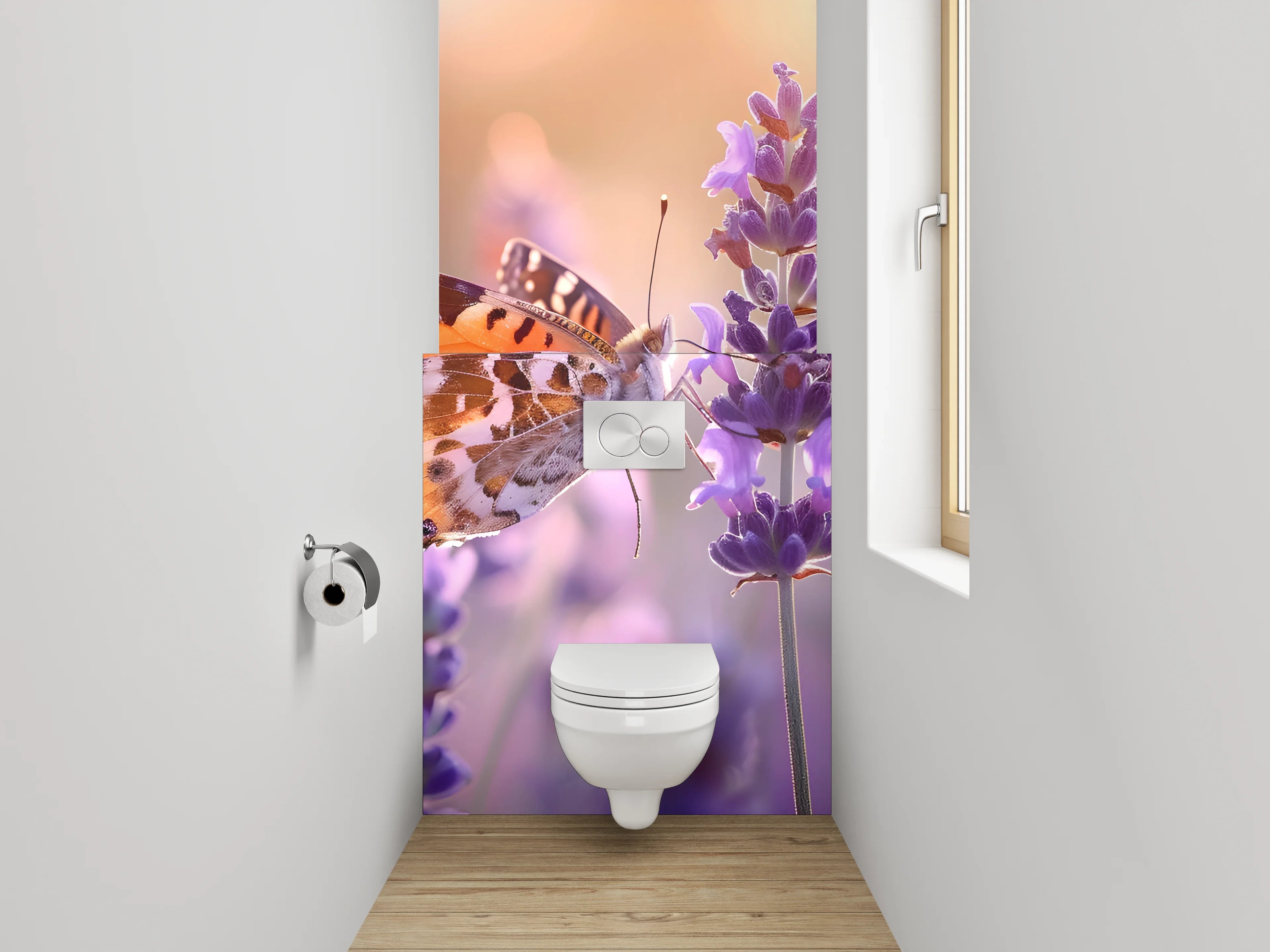 WC-Rückwand - Schmetterling auf Lavendelblüte