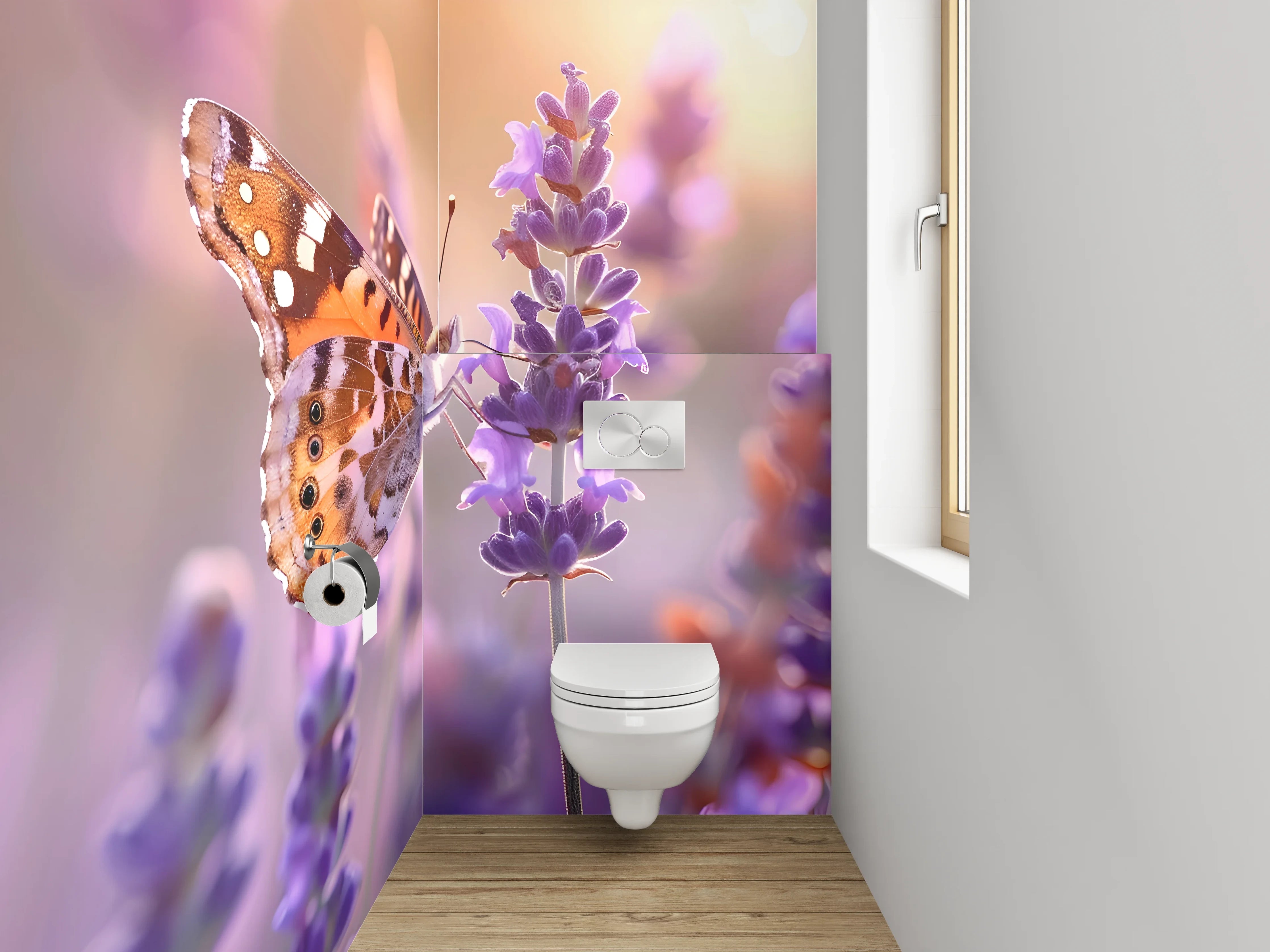 WC-Rückwand - Schmetterling auf Lavendelblüte