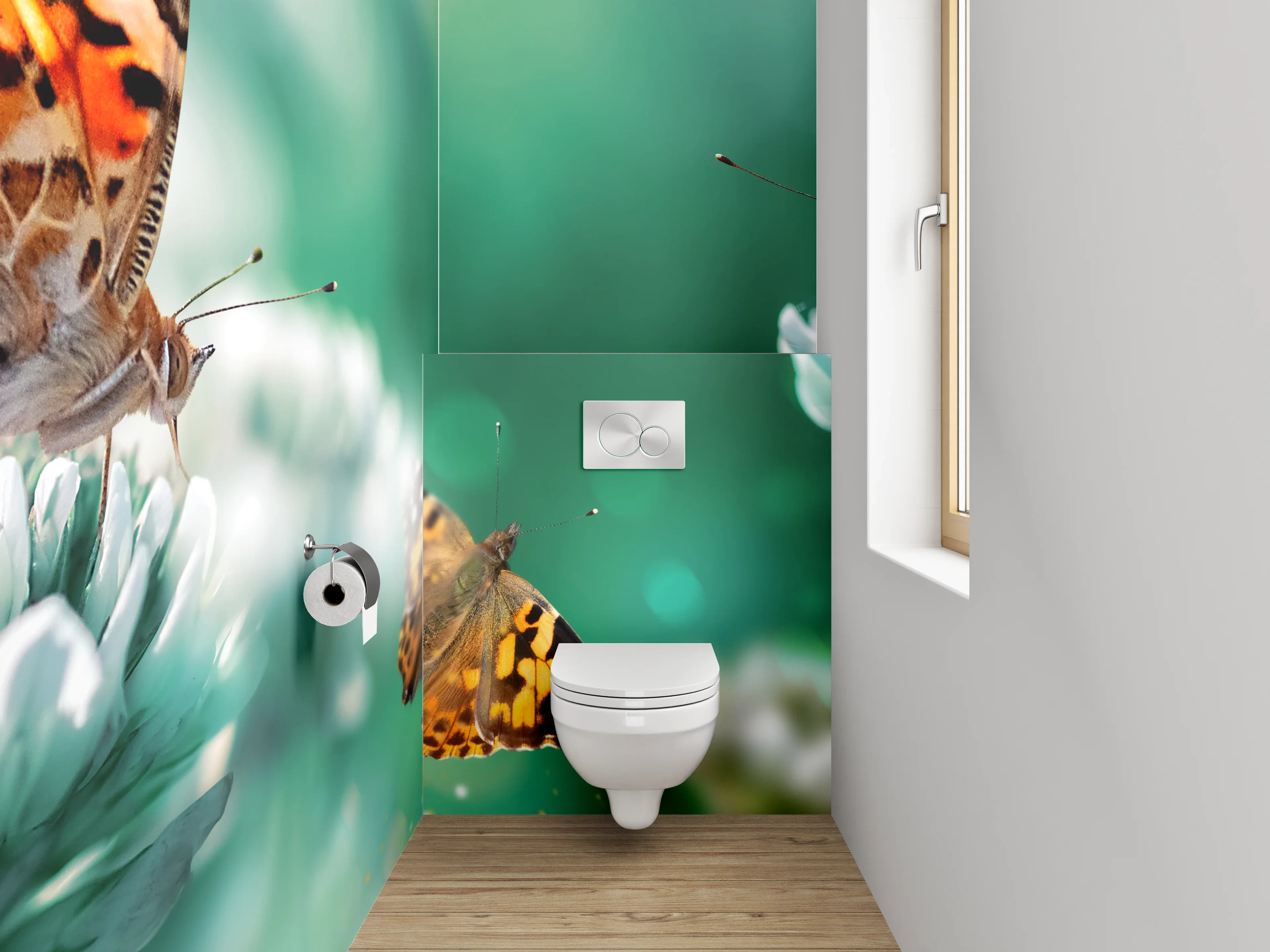 WC-Rückwand - Schmetterlinge auf Klee in grünem Feld