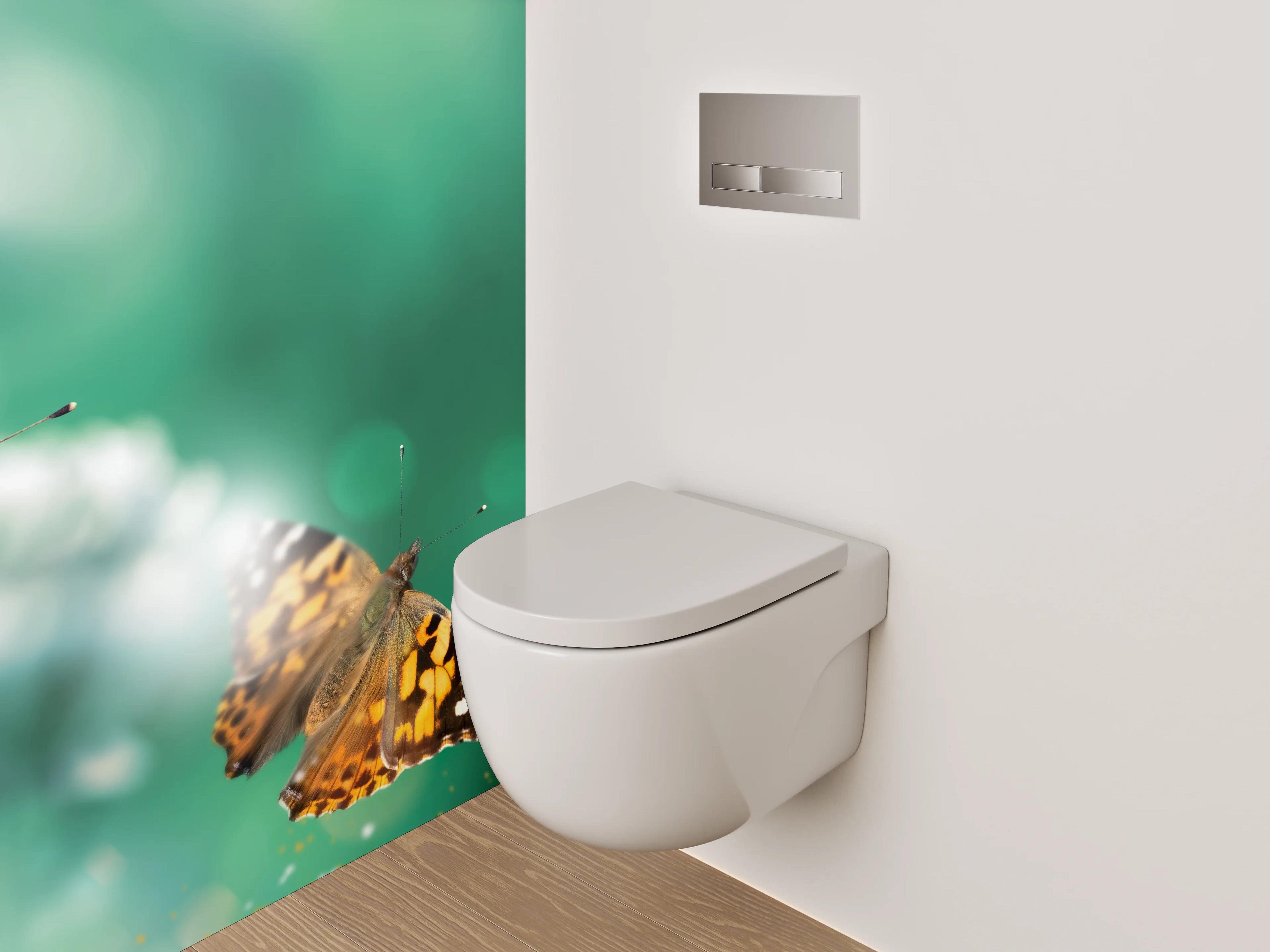 WC-Rückwand - Schmetterlinge auf Klee in grünem Feld