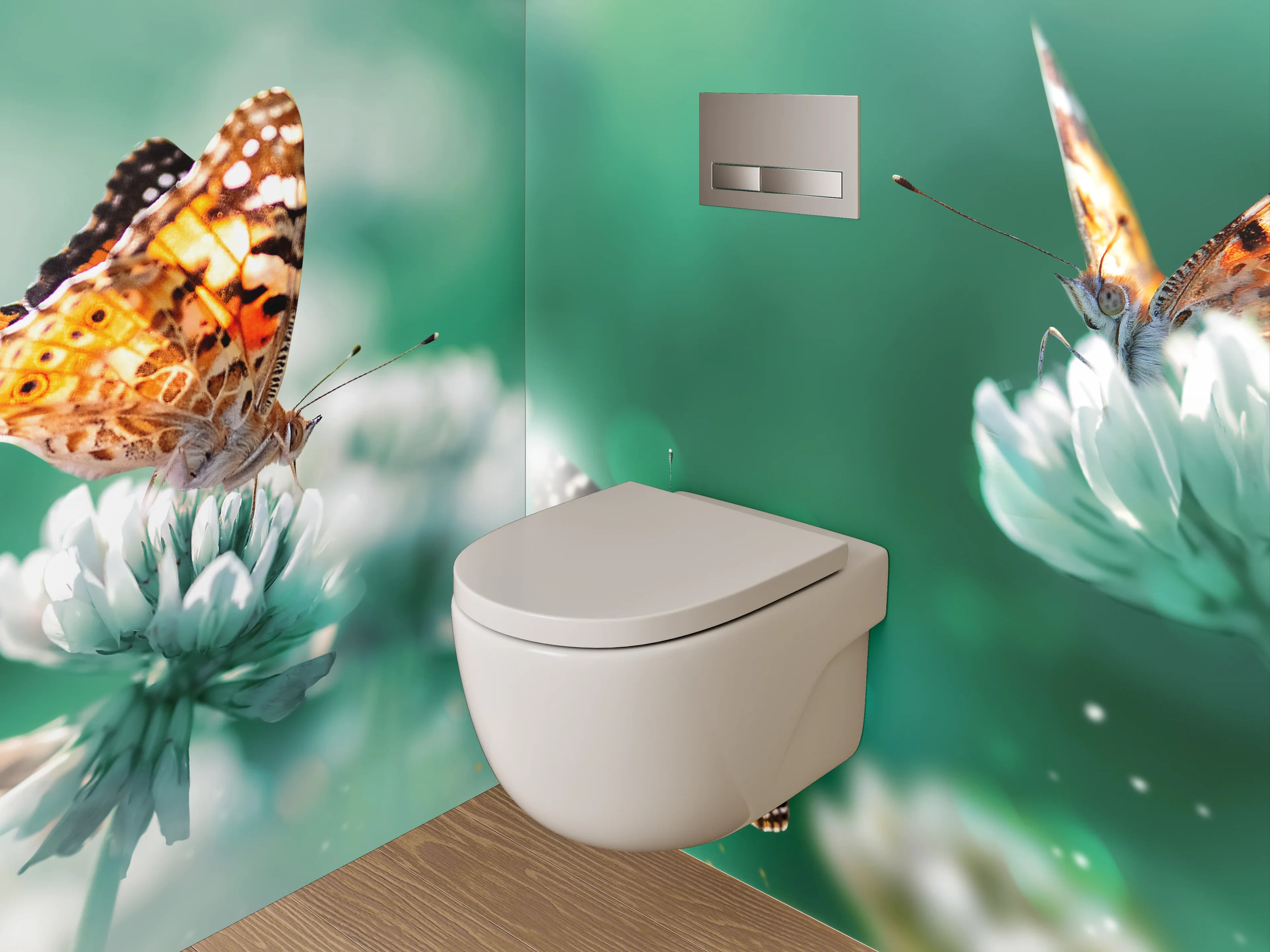 WC-Rückwand - Schmetterlinge auf Klee in grünem Feld