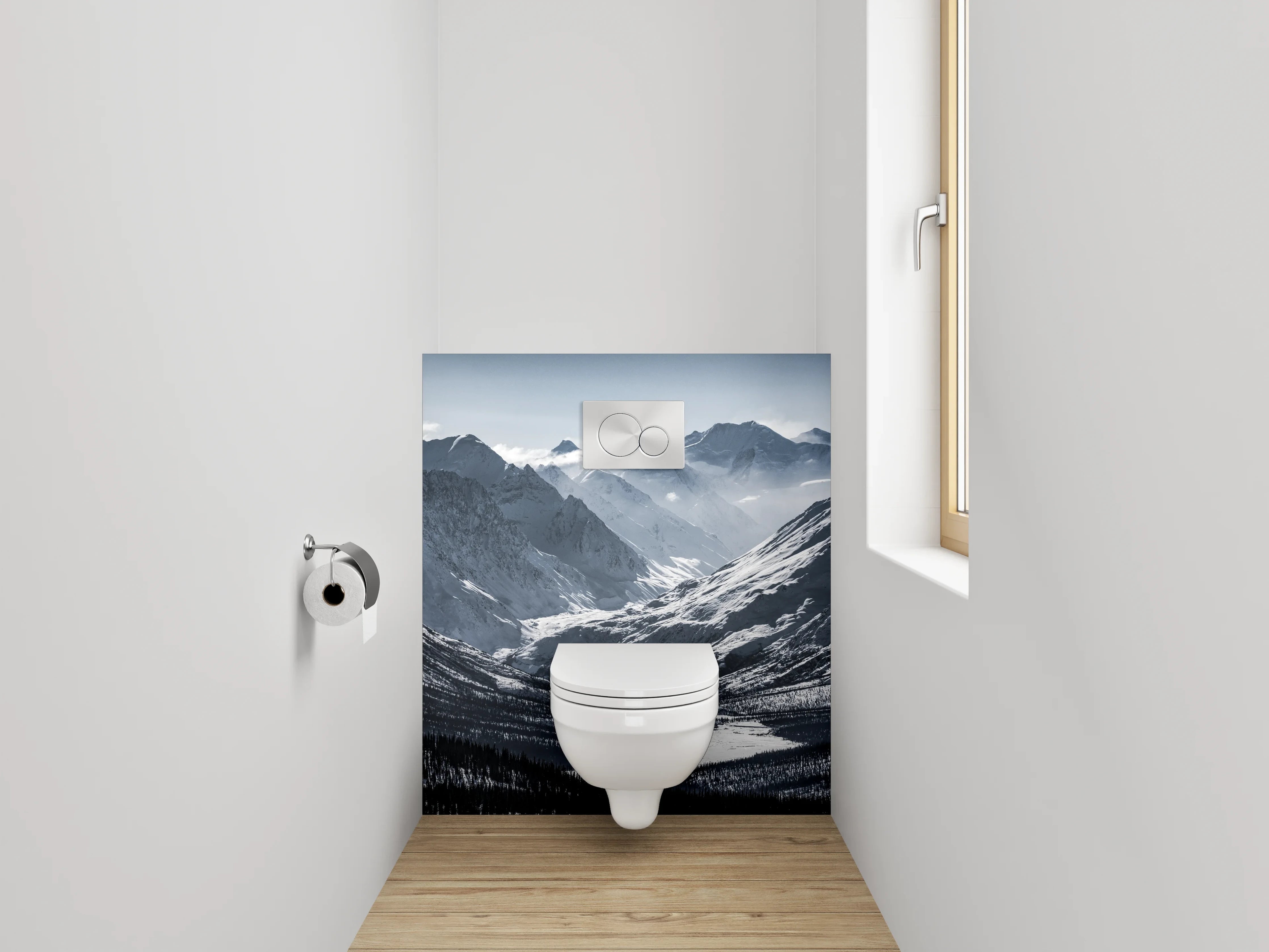 WC-Rückwand - Schneebedeckte Berge Panorama Schwarz-Weiß