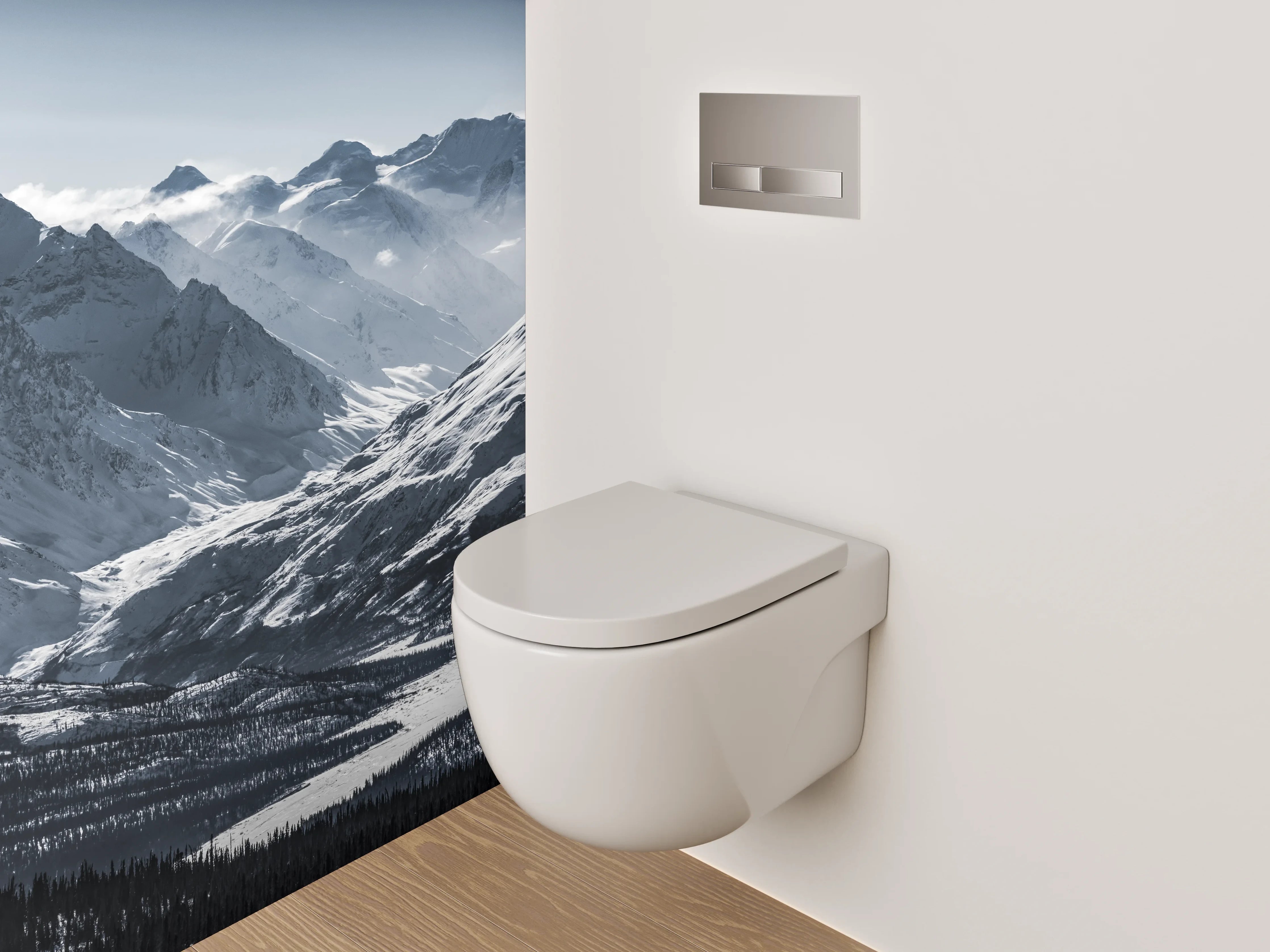WC-Rückwand - Schneebedeckte Berge Panorama Schwarz-Weiß
