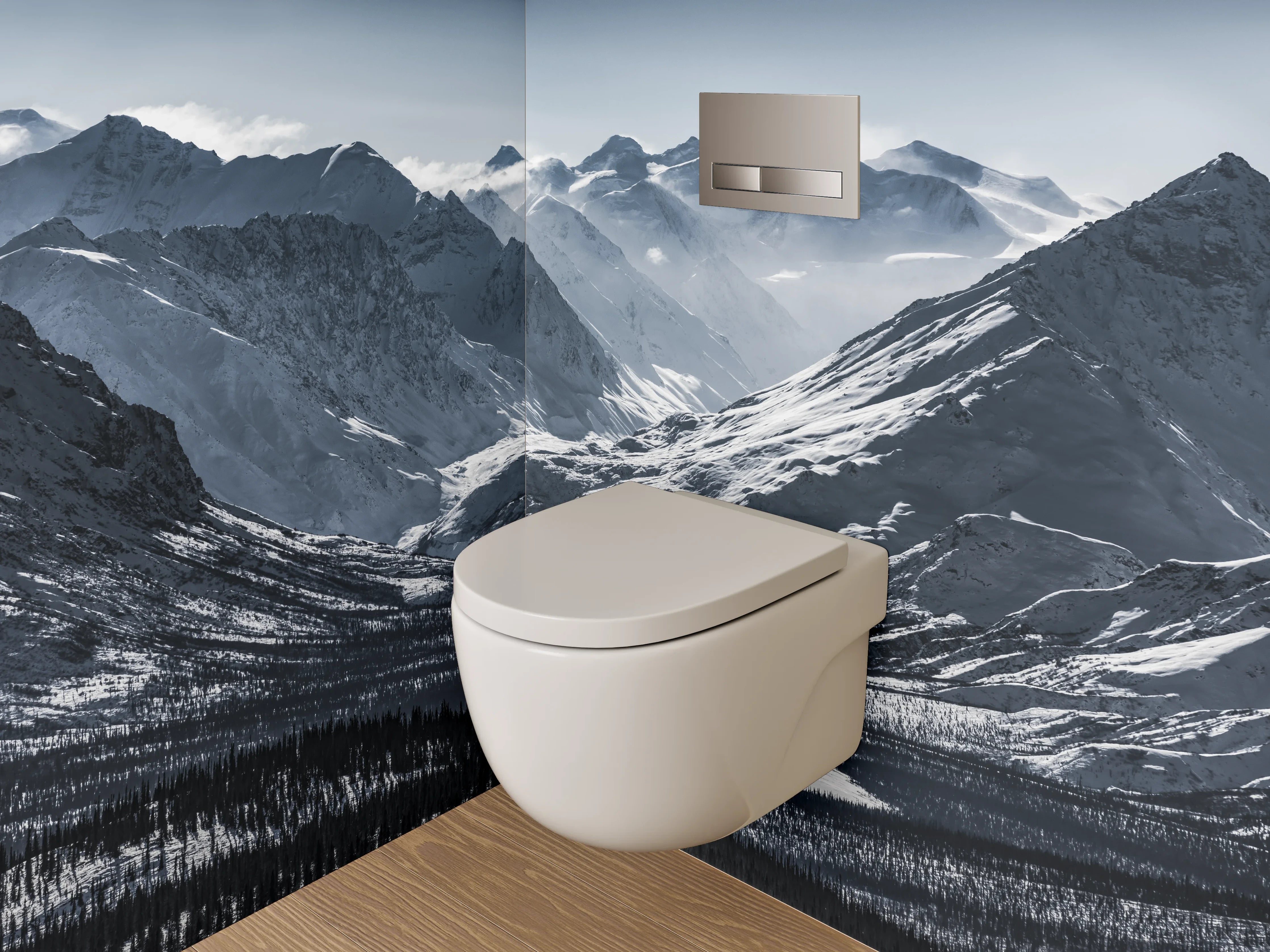WC-Rückwand - Schneebedeckte Berge Panorama Schwarz-Weiß