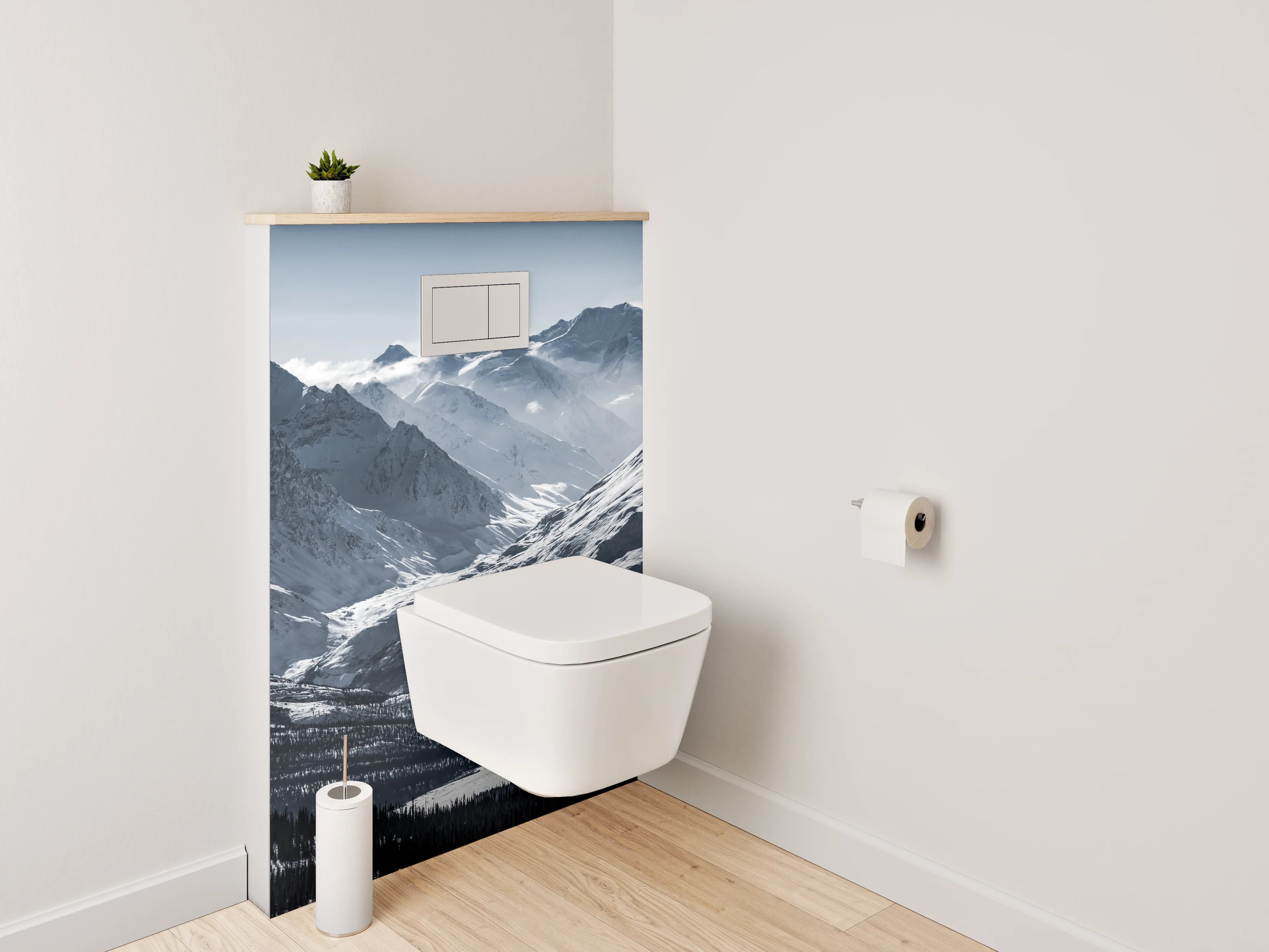 WC-Rückwand - Schneebedeckte Berge Panorama Schwarz-Weiß