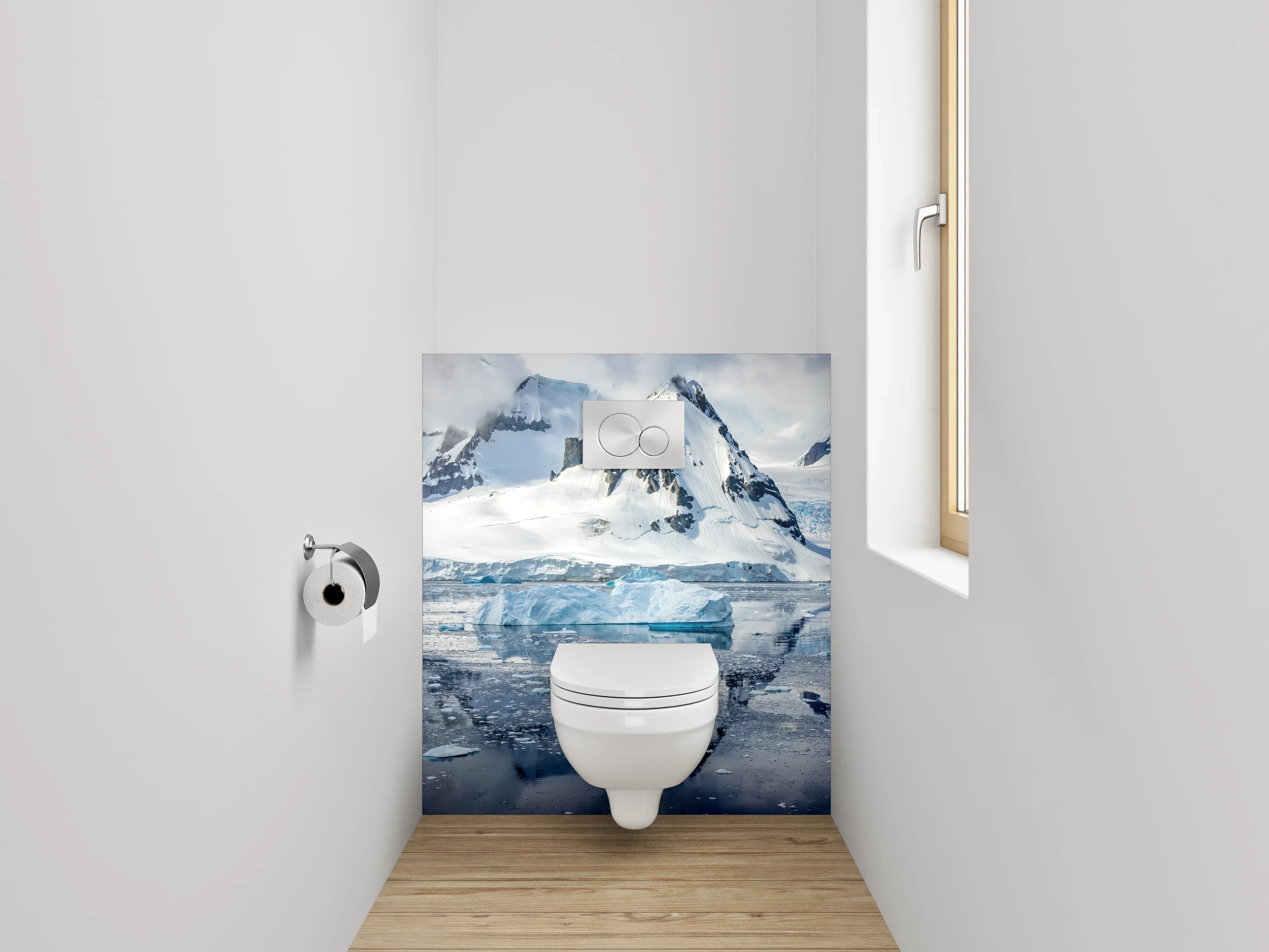 WC-Rückwand - Schneebedeckte Berge und Eislandschaft