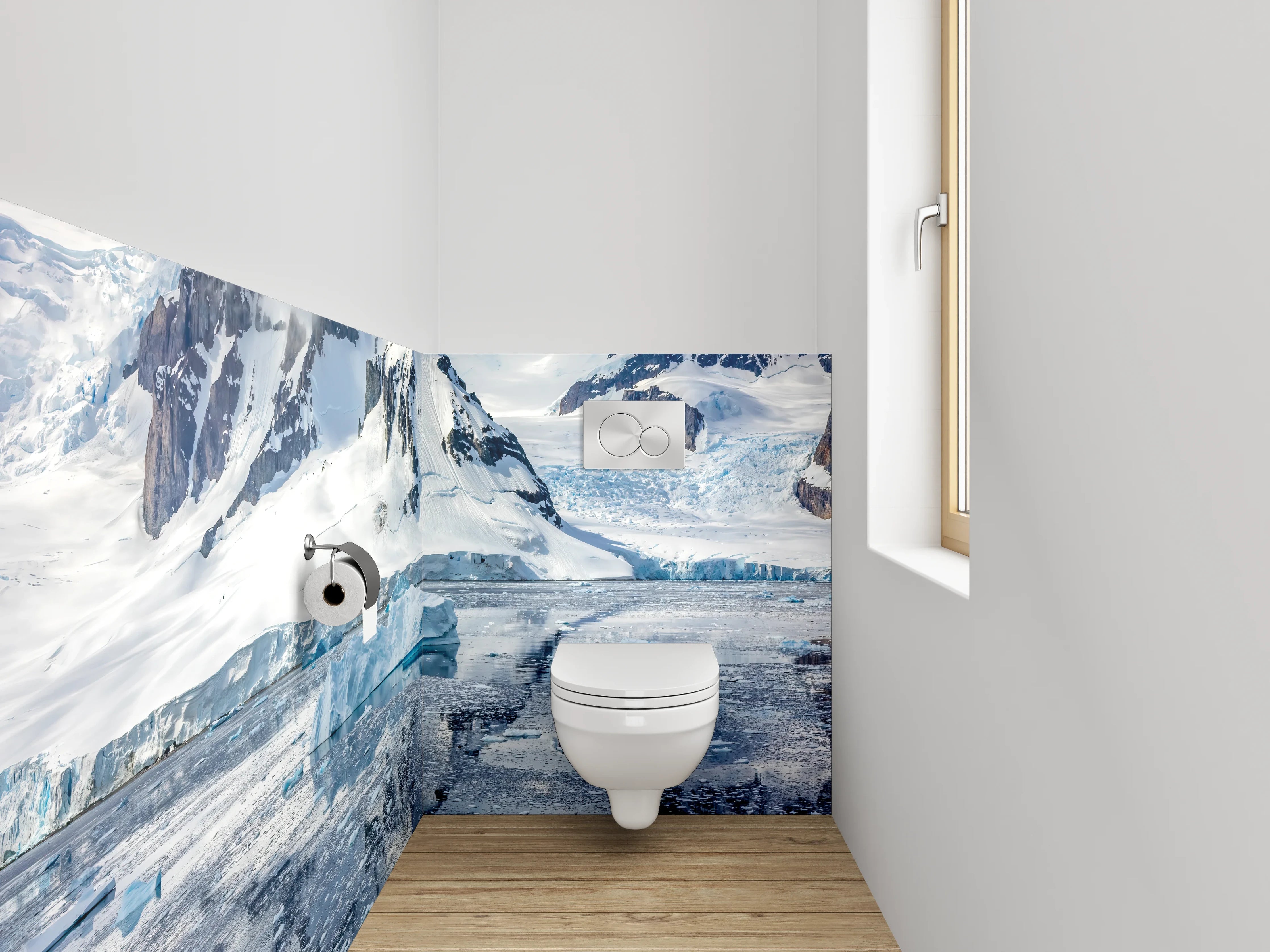 WC-Rückwand - Schneebedeckte Berge und Eislandschaft