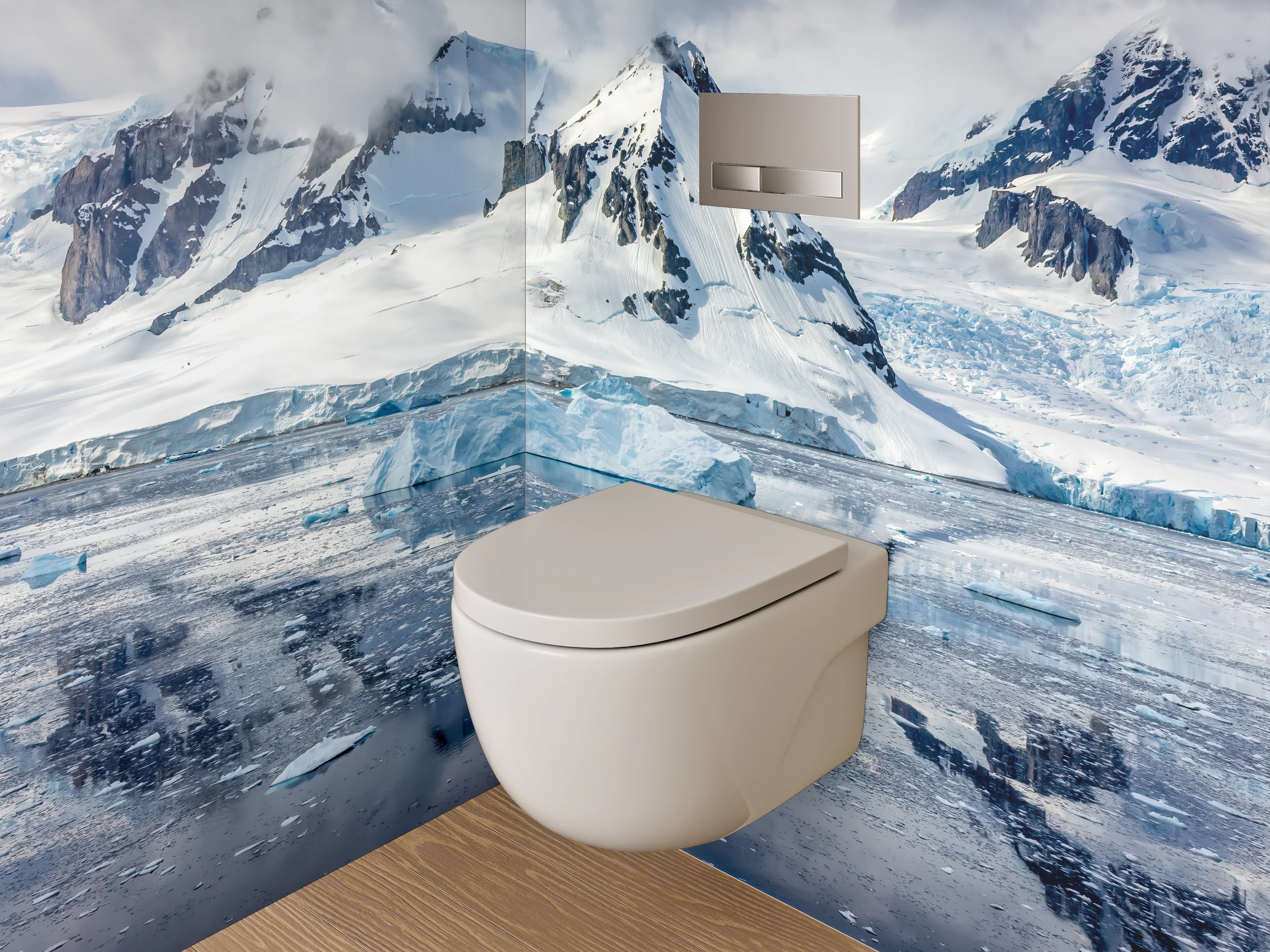WC-Rückwand - Schneebedeckte Berge und Eislandschaft