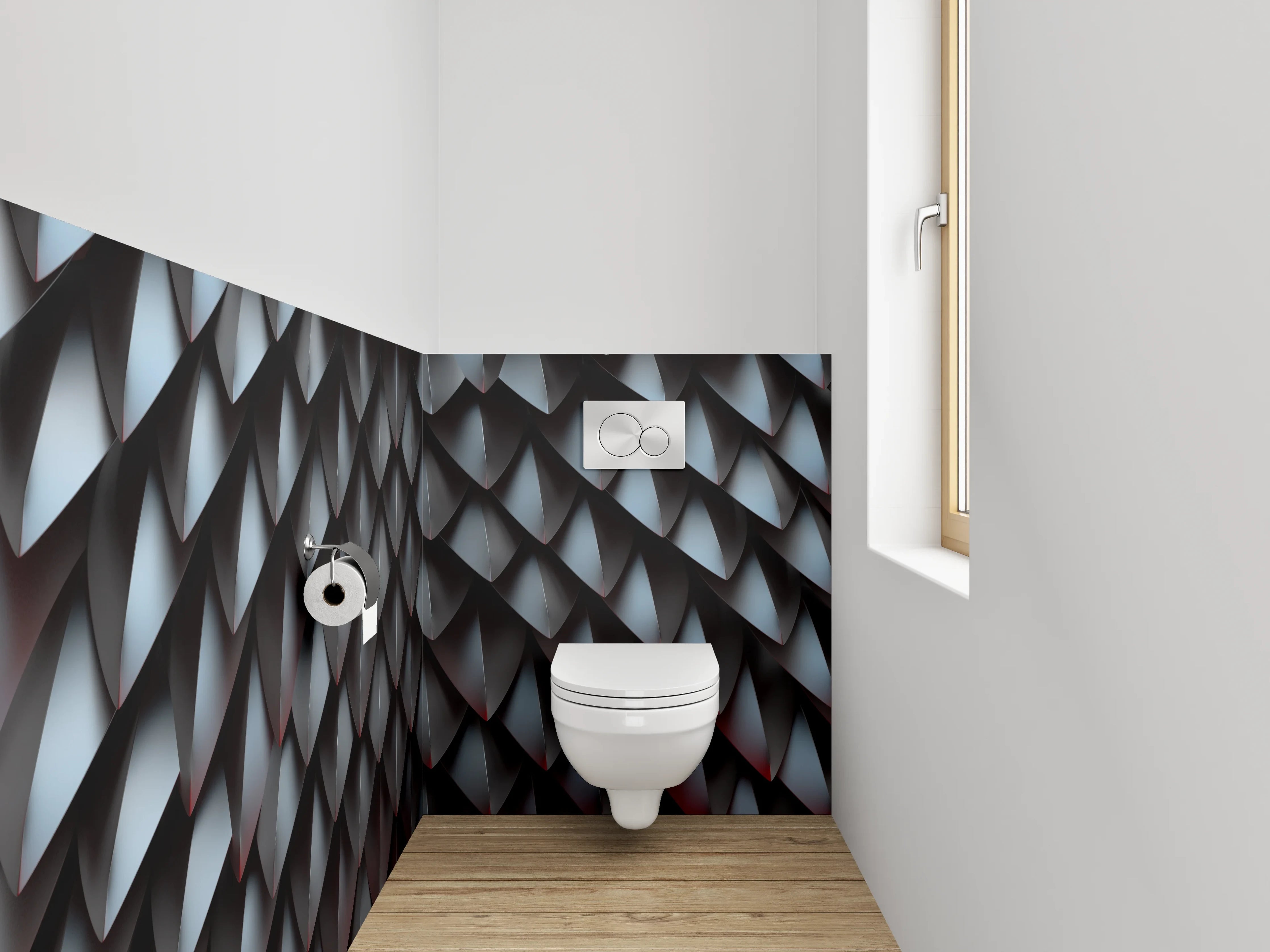 WC-Rückwand - Schuppenmuster Schwarz Metallic